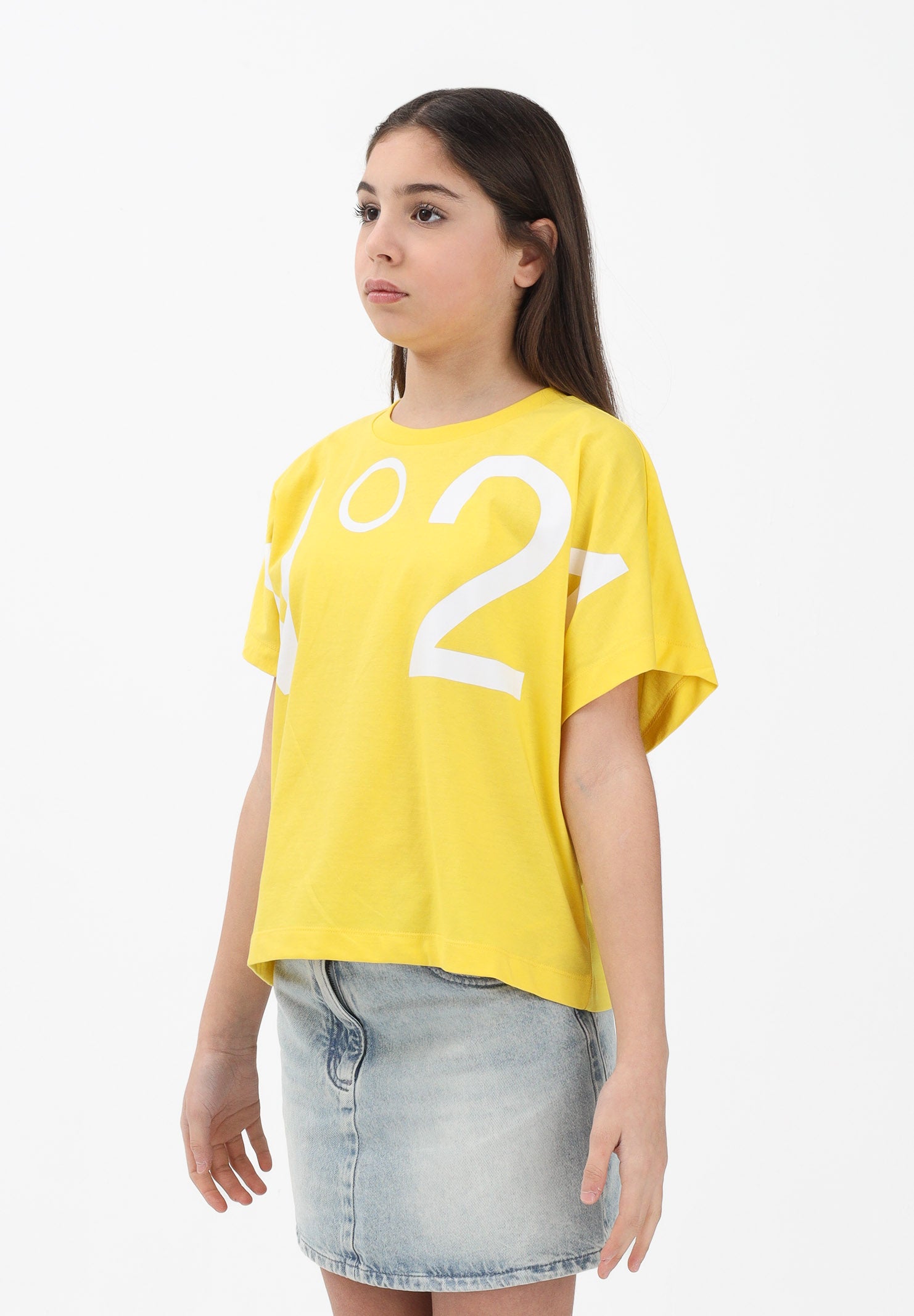 N21 T-shirt a manica corta gialla per donna, ragazze e bambine con maxi logo N210AAN0153 0N215 N21 