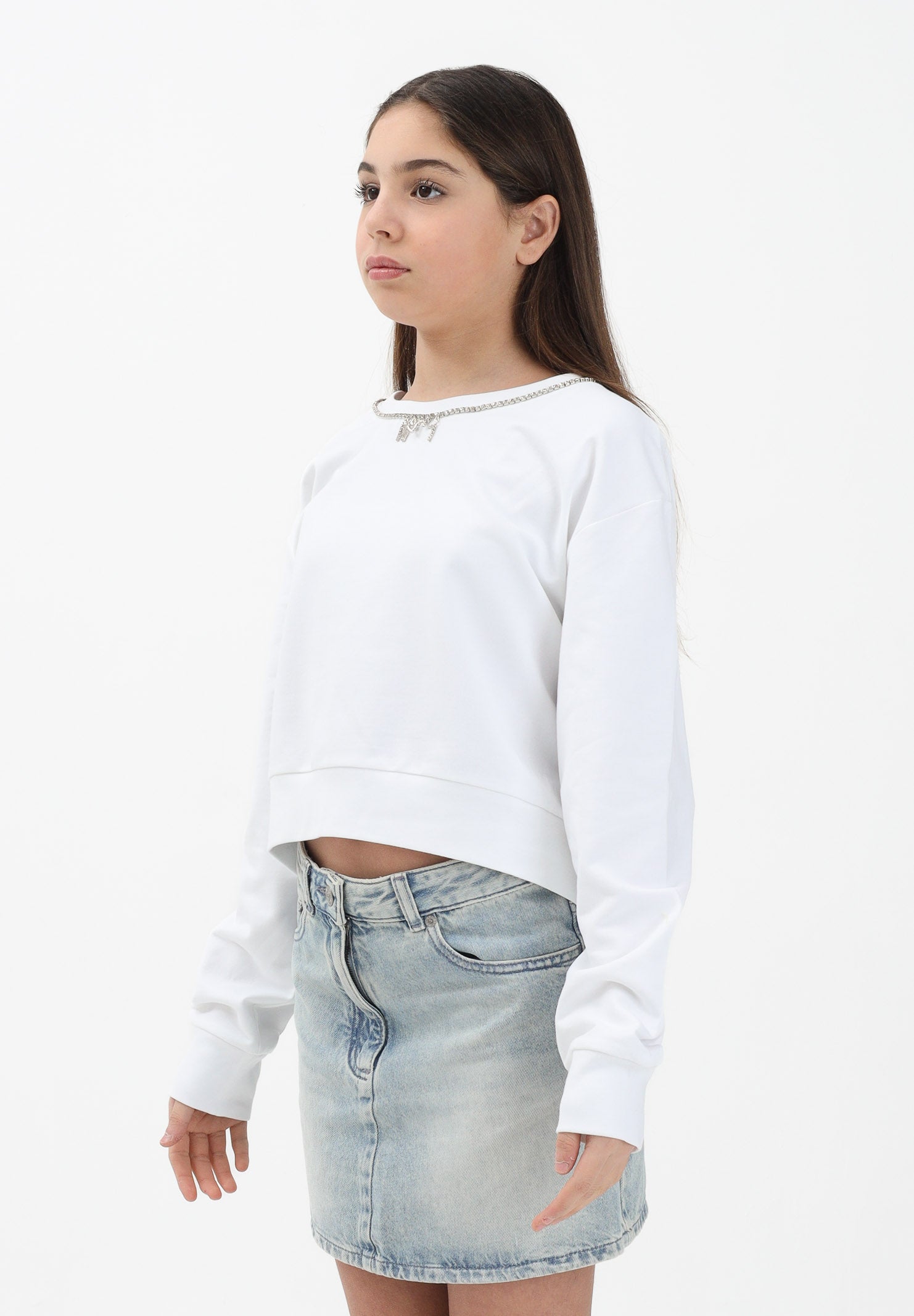 N21 Felpa girocollo bianca per donna, ragazze e bambine con dettaglio gioiello N210CRN0487 0N100 N21 