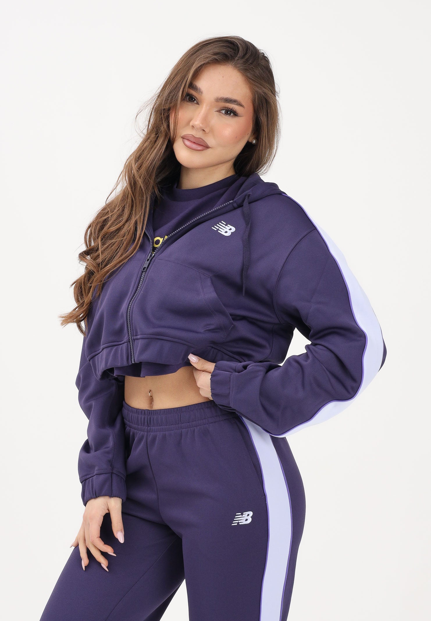 NEW BALANCE Felpa con zip Interlock viola da donna WJ61B759BOY . NEW BALANCE 