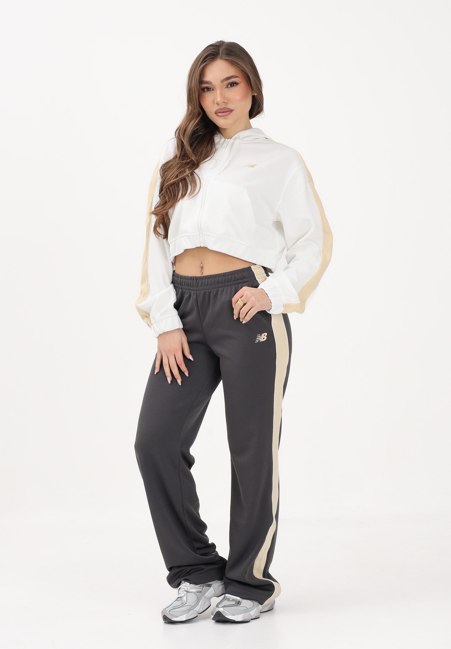 NEW BALANCE Felpa con zip Interlock bianca da donna WJ61B759SST . NEW BALANCE 