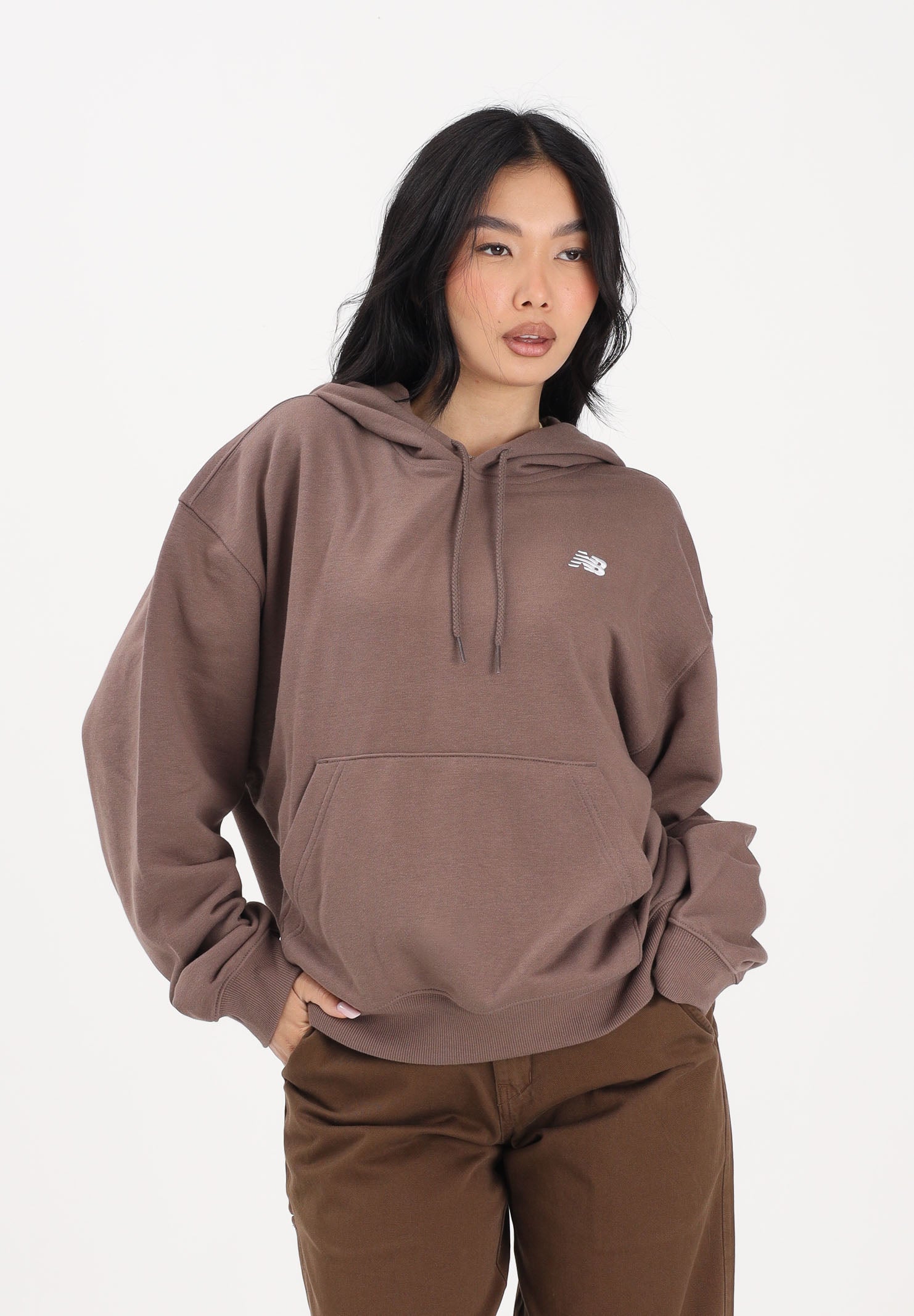 NEW BALANCE Felpa con cappuccio Sport Essentials marrone da donna WT41507ABP . NEW BALANCE 