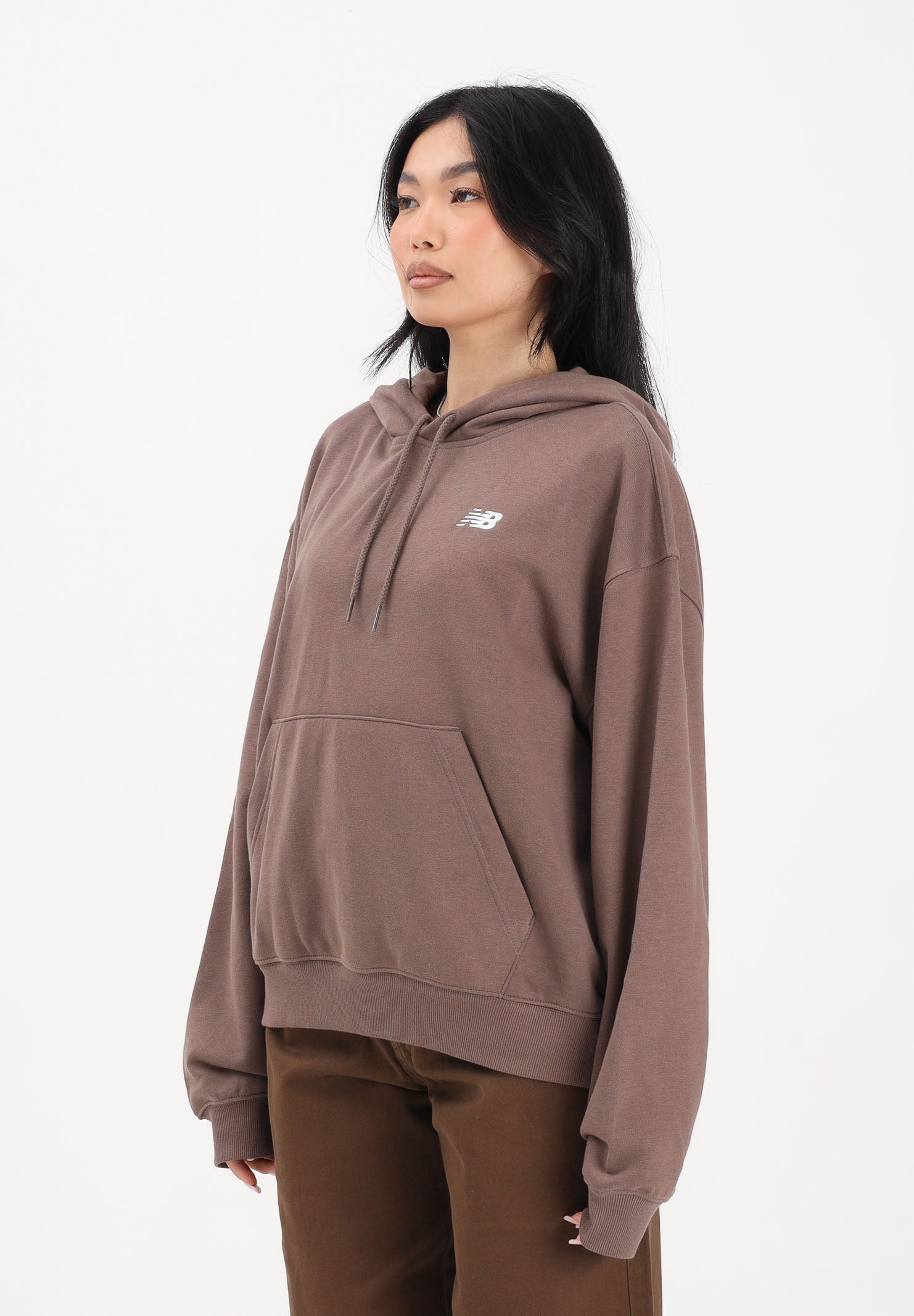 NEW BALANCE Felpa con cappuccio Sport Essentials marrone da donna WT41507ABP . NEW BALANCE 