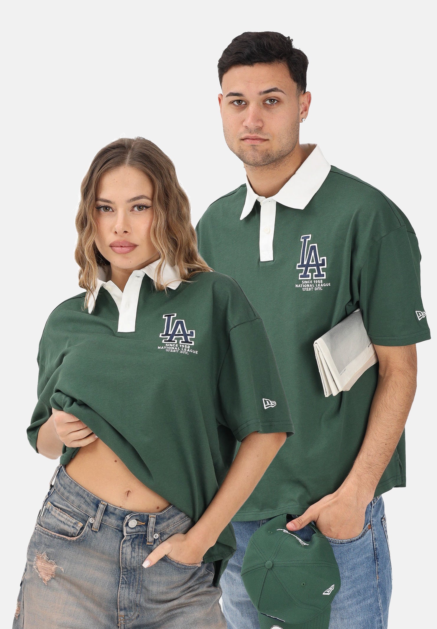 NEW ERA Polo a manica corta Oversized LA Dodgers MLB verde per uomo e donna 60771567 . NEW ERA 