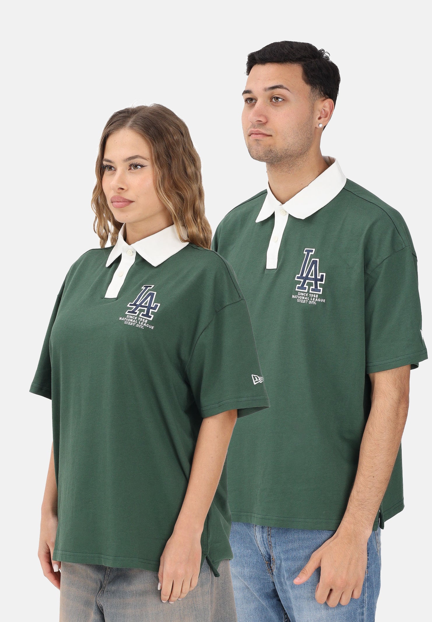 NEW ERA Polo a manica corta Oversized LA Dodgers MLB verde per uomo e donna 60771567 . NEW ERA 