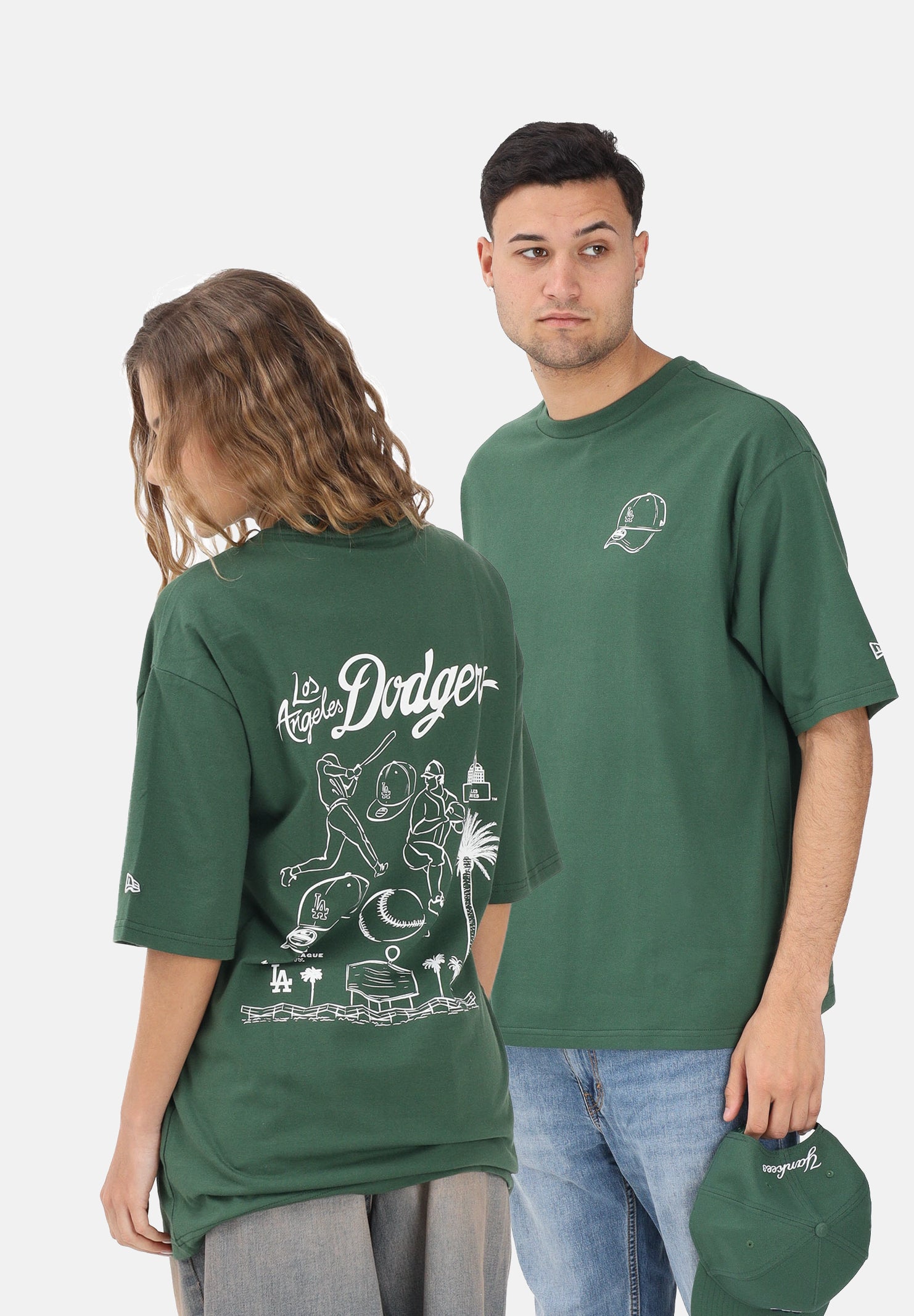 NEW ERA T-shirt a manica corta Oversized LA Dodgers MLB Baseball Graphic verde per uomo e donna 60771578 . NEW ERA 