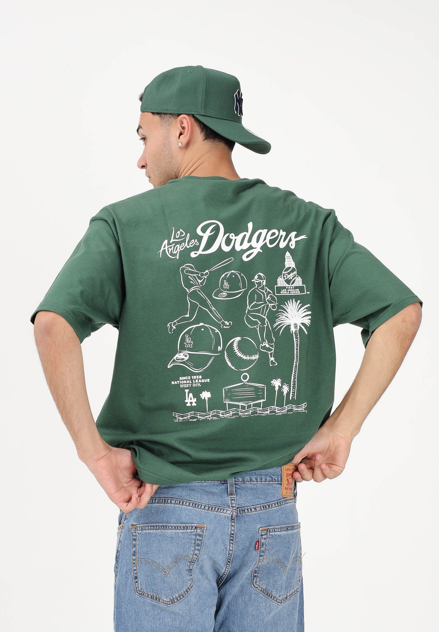 NEW ERA T-shirt a manica corta Oversized LA Dodgers MLB Baseball Graphic verde per uomo e donna 60771578 . NEW ERA 