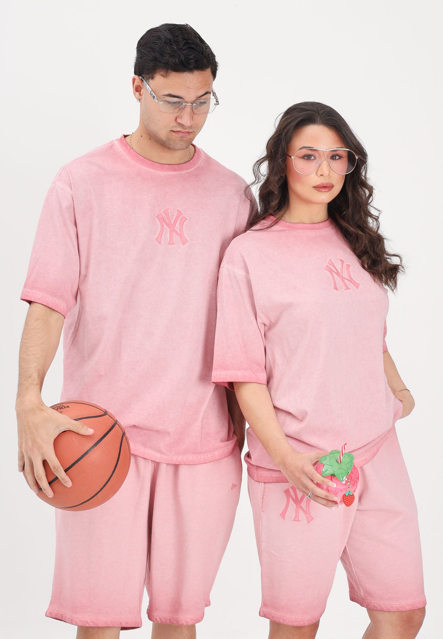 NEW ERA T-shirt a manica corta New York Yankees MLB Washed Logo rosa per uomo e donna 60856151 . NEW ERA 