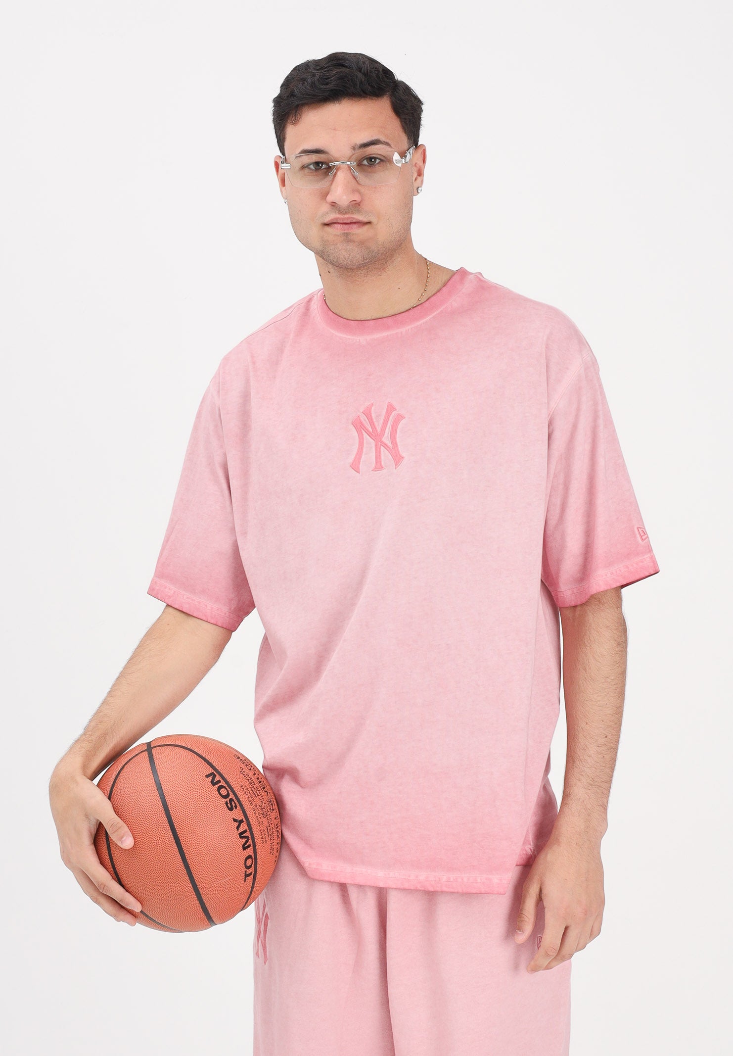 NEW ERA T-shirt a manica corta New York Yankees MLB Washed Logo rosa per uomo e donna 60856151 . NEW ERA 