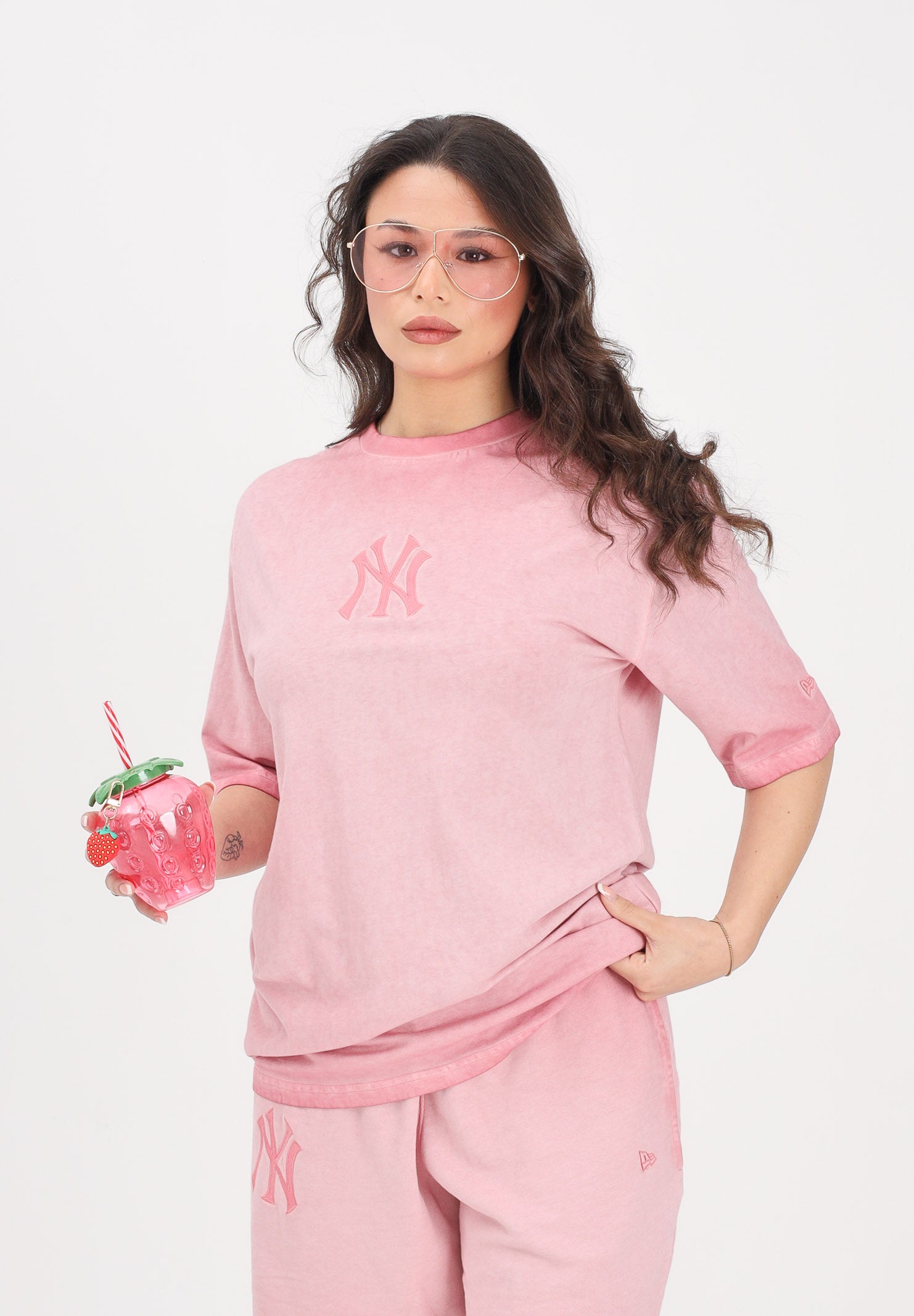 NEW ERA T-shirt a manica corta New York Yankees MLB Washed Logo rosa per uomo e donna 60856151 . NEW ERA 