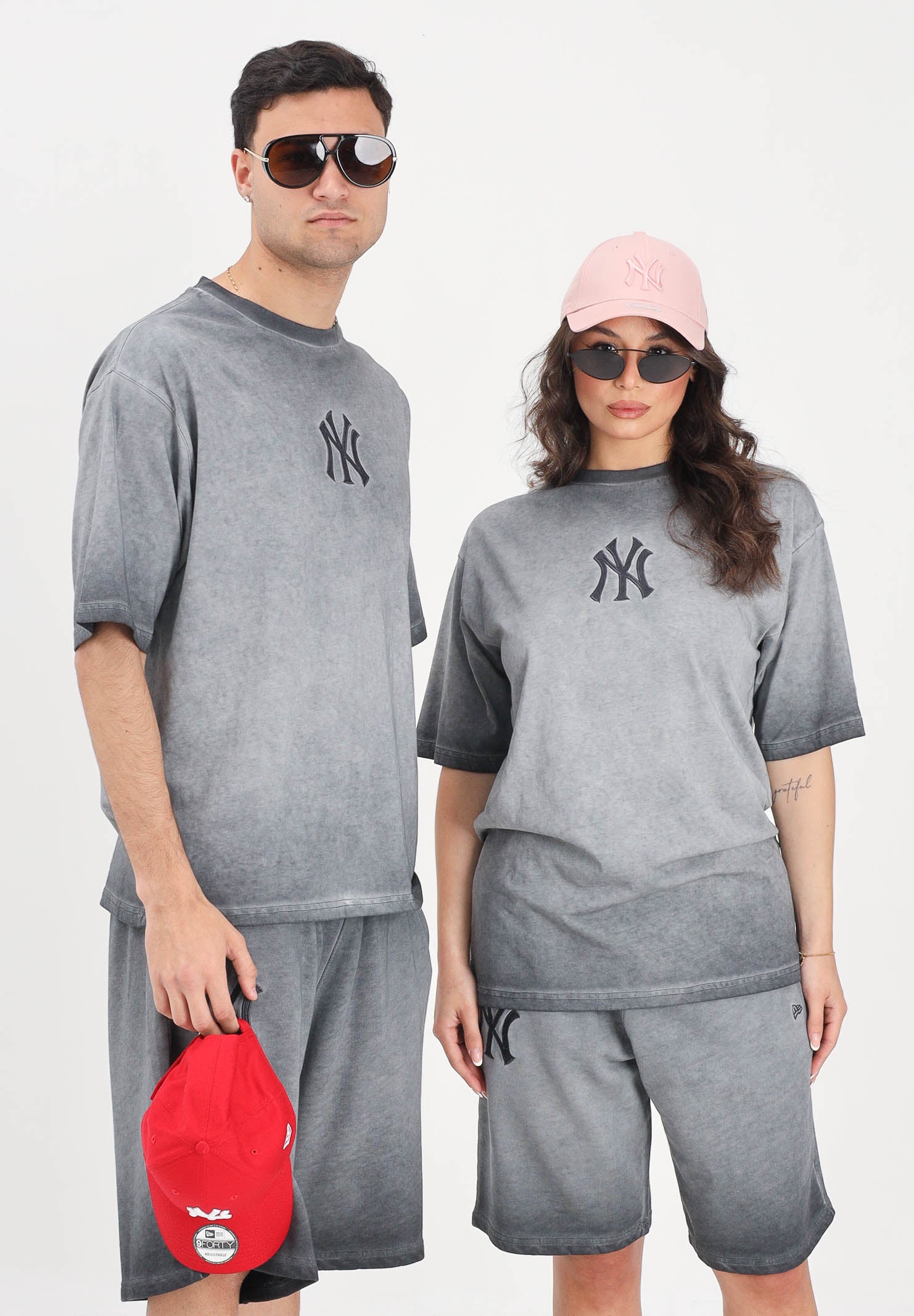 NEW ERA T-shirt a manica corta New York Yankees MLB Washed Logo grigia per uomo e donna 60856162 . NEW ERA 