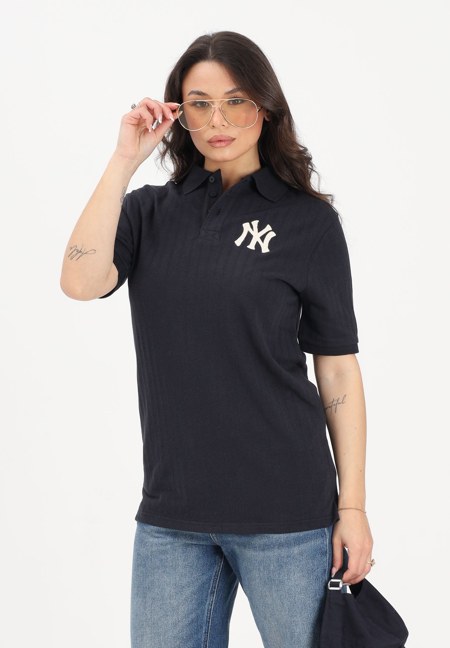NEW ERA Polo a manica corta New York Yankees MLB Rib blu per uomo e donna 60856204 . NEW ERA 