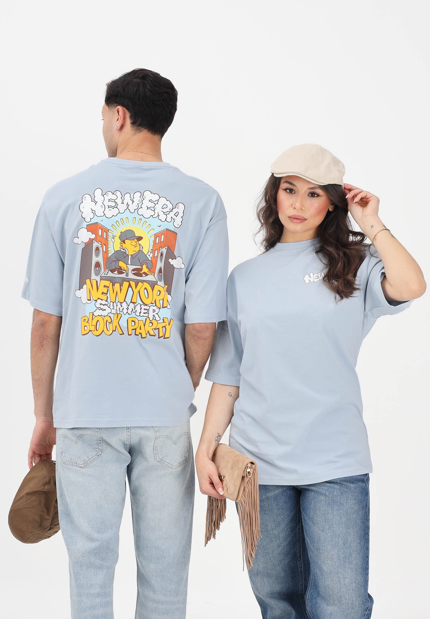 NEW ERA T-shirt a manica corta Oversized New Era Fun Block Party Graphic azzurra per uomo e donna 60856210 . NEW ERA 
