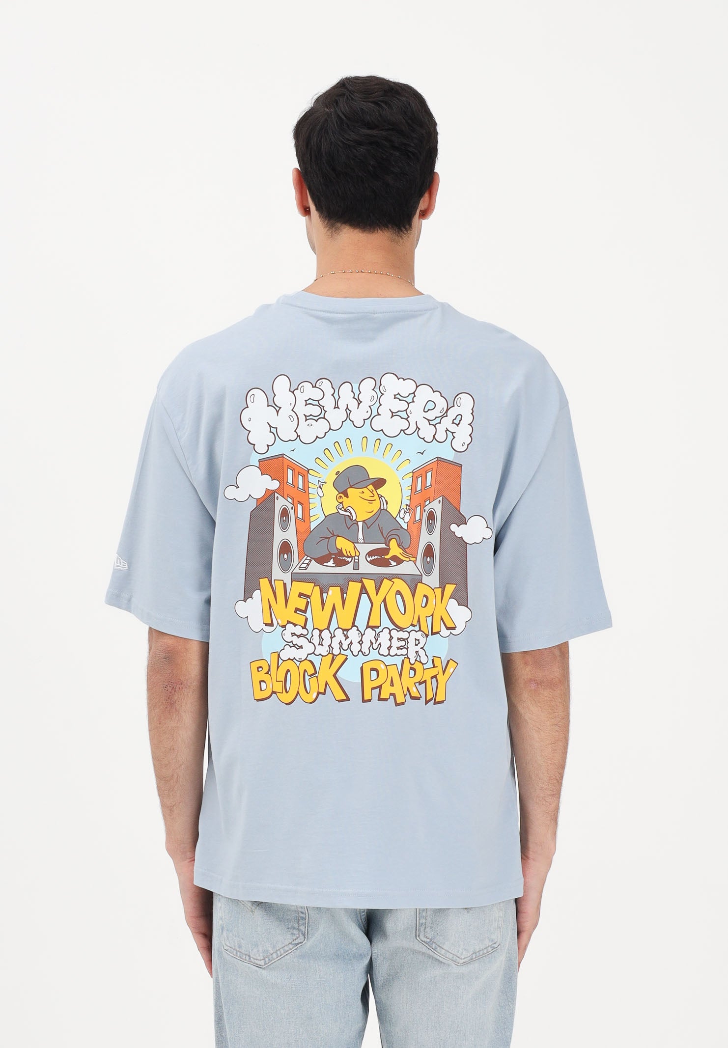NEW ERA T-shirt a manica corta Oversized New Era Fun Block Party Graphic azzurra per uomo e donna 60856210 . NEW ERA 