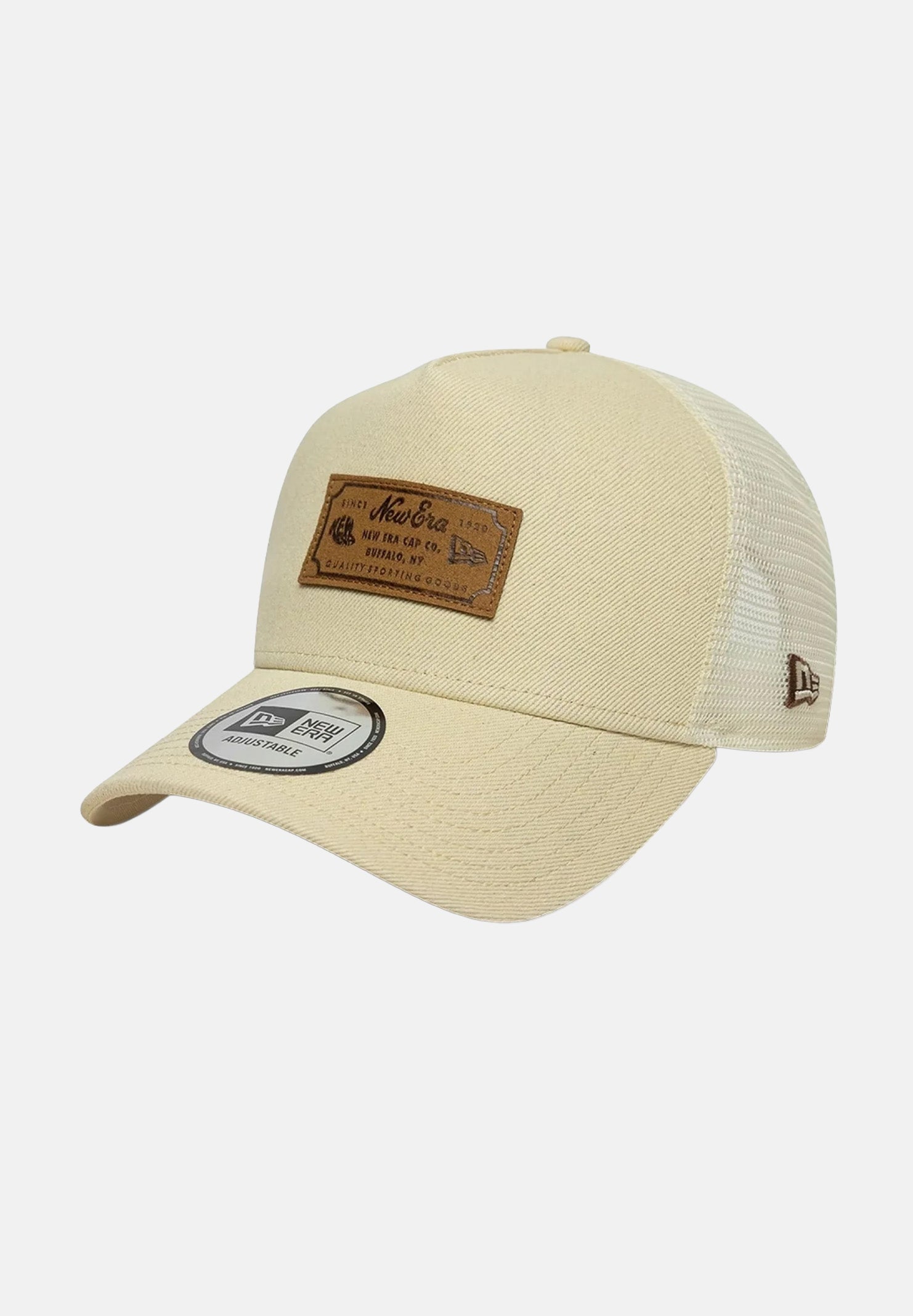 NEW ERA Cappello con visiera 9FORTY A-Frame Trucker New Era Leather Patch Denim crema per uomo e donna 60856333 . NEW ERA 