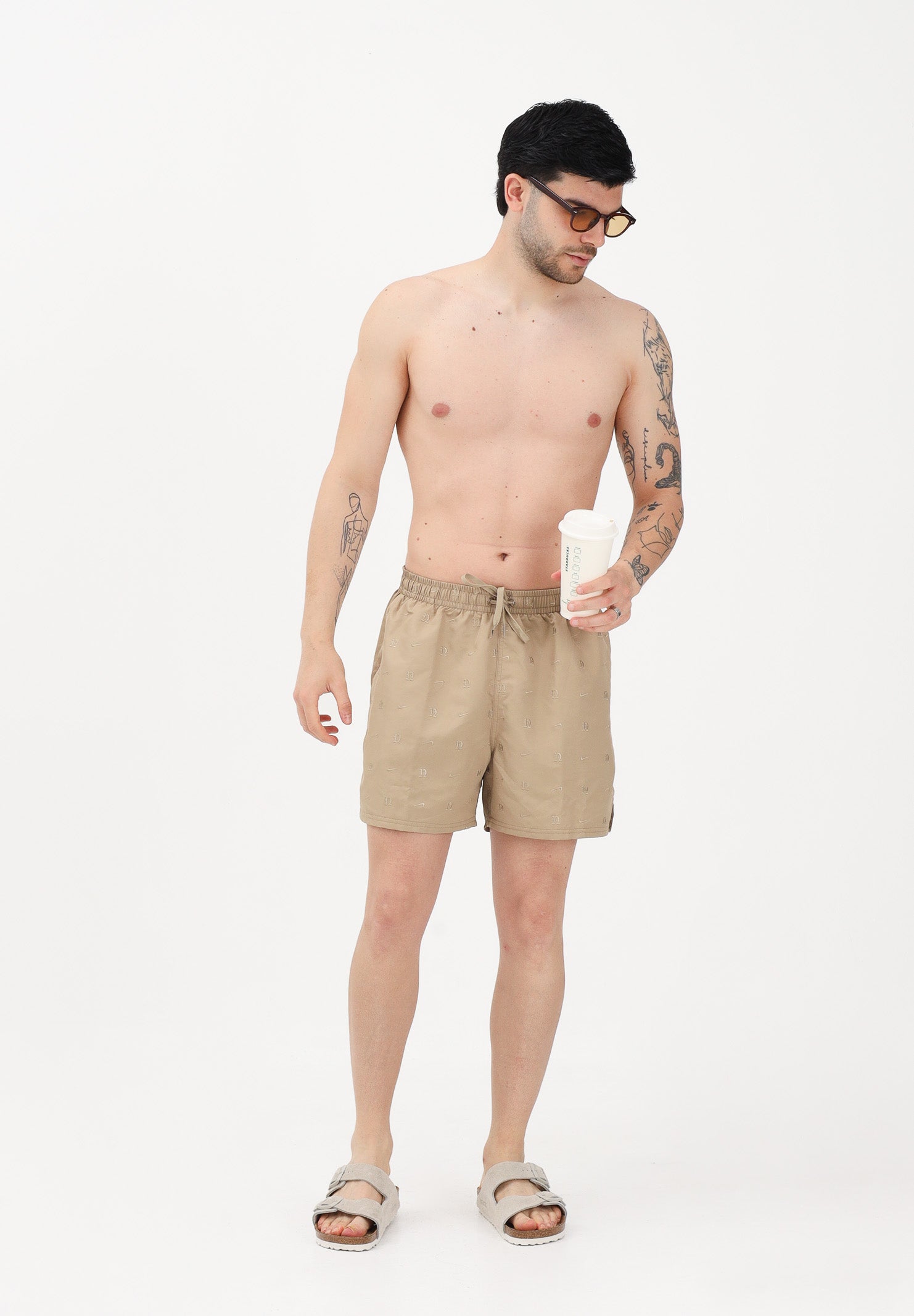 NIKE Shorts mare beige da uomo con ricami NESSG505 241 NIKE 