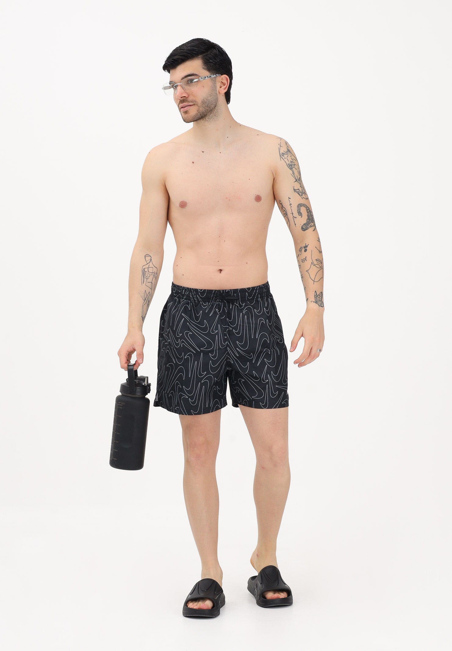 NIKE Shorts mare nero da uomo con stampa Swoosh NESSG572 001 NIKE 