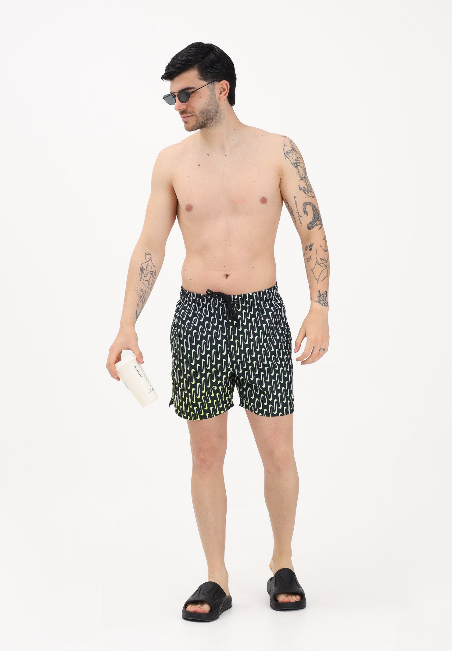 NIKE Shorts mare nero da uomo con stampa Swoosh NESSG577 001 NIKE 