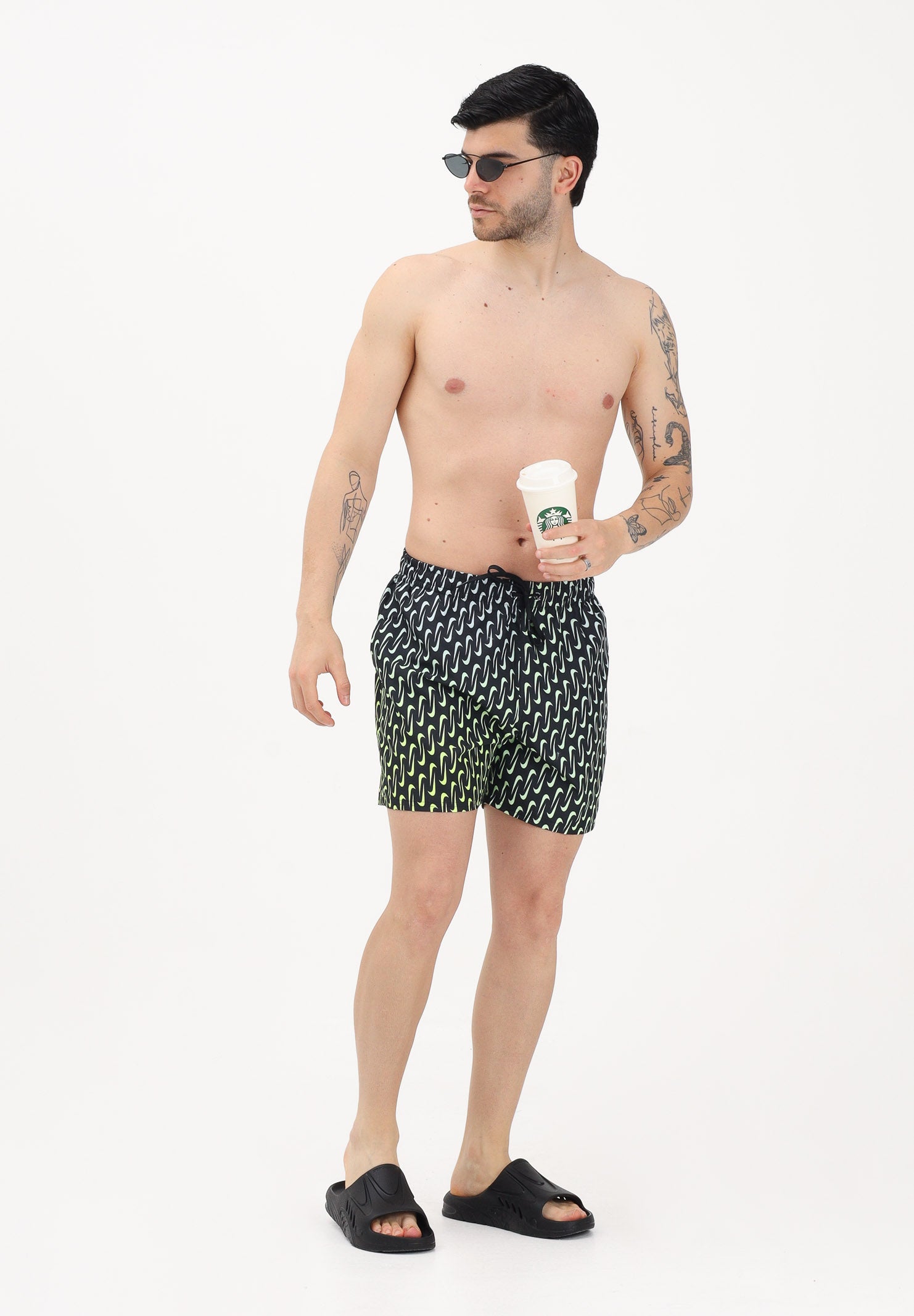 NIKE Shorts mare nero da uomo con stampa Swoosh NESSG577 001 NIKE 