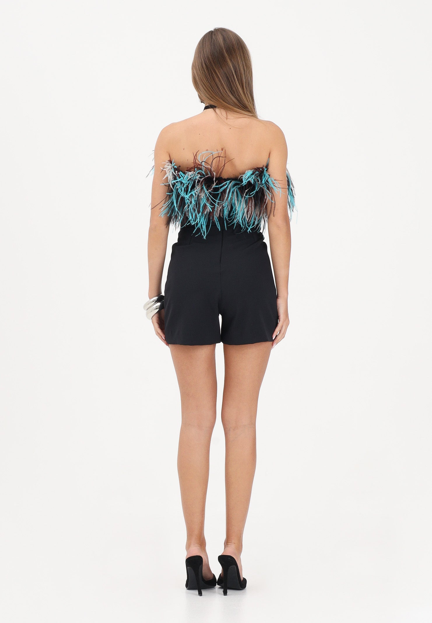 NOELL MAGGINI Tuta corta nera da donna con piume 0626159 NE NOELL MAGGINI 