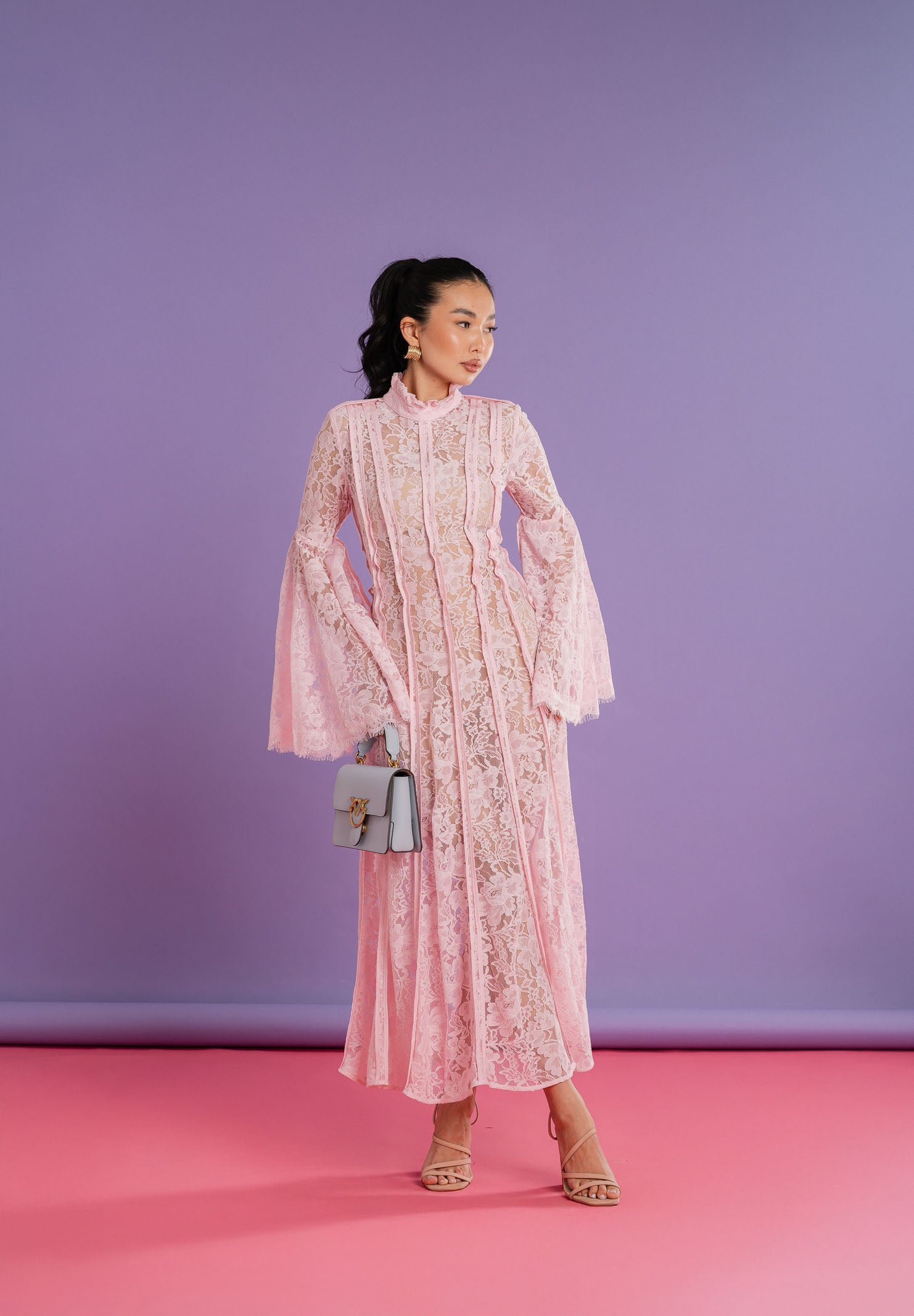 ODI ODI Abito midi rosa da donna realizzato in pizzo floreale ARBOREA110S6 G8 ODI ODI 