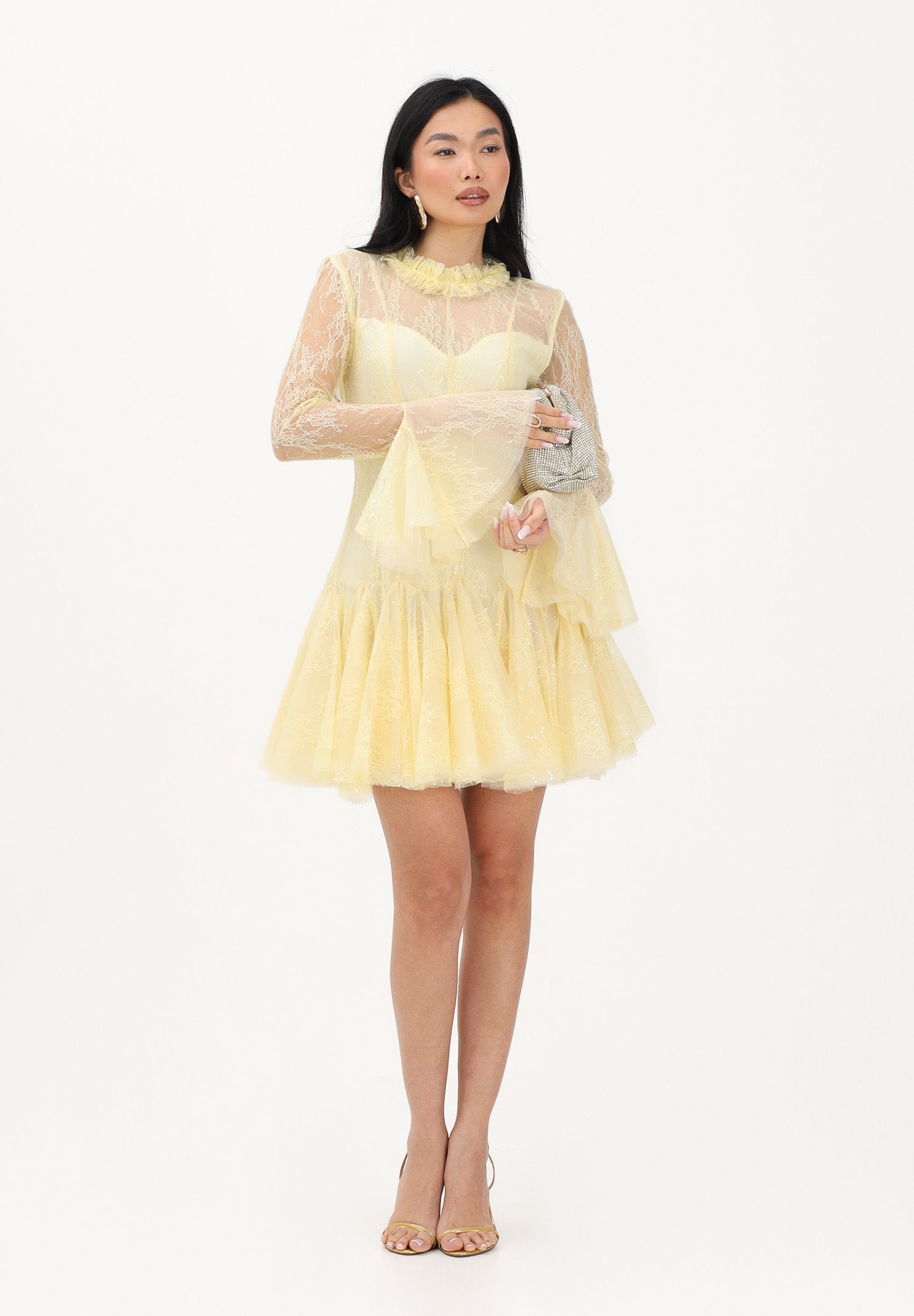 ODI ODI Abito corto giallo da donna in pizzo e tulle BACOLI110S6 D9 ODI ODI 