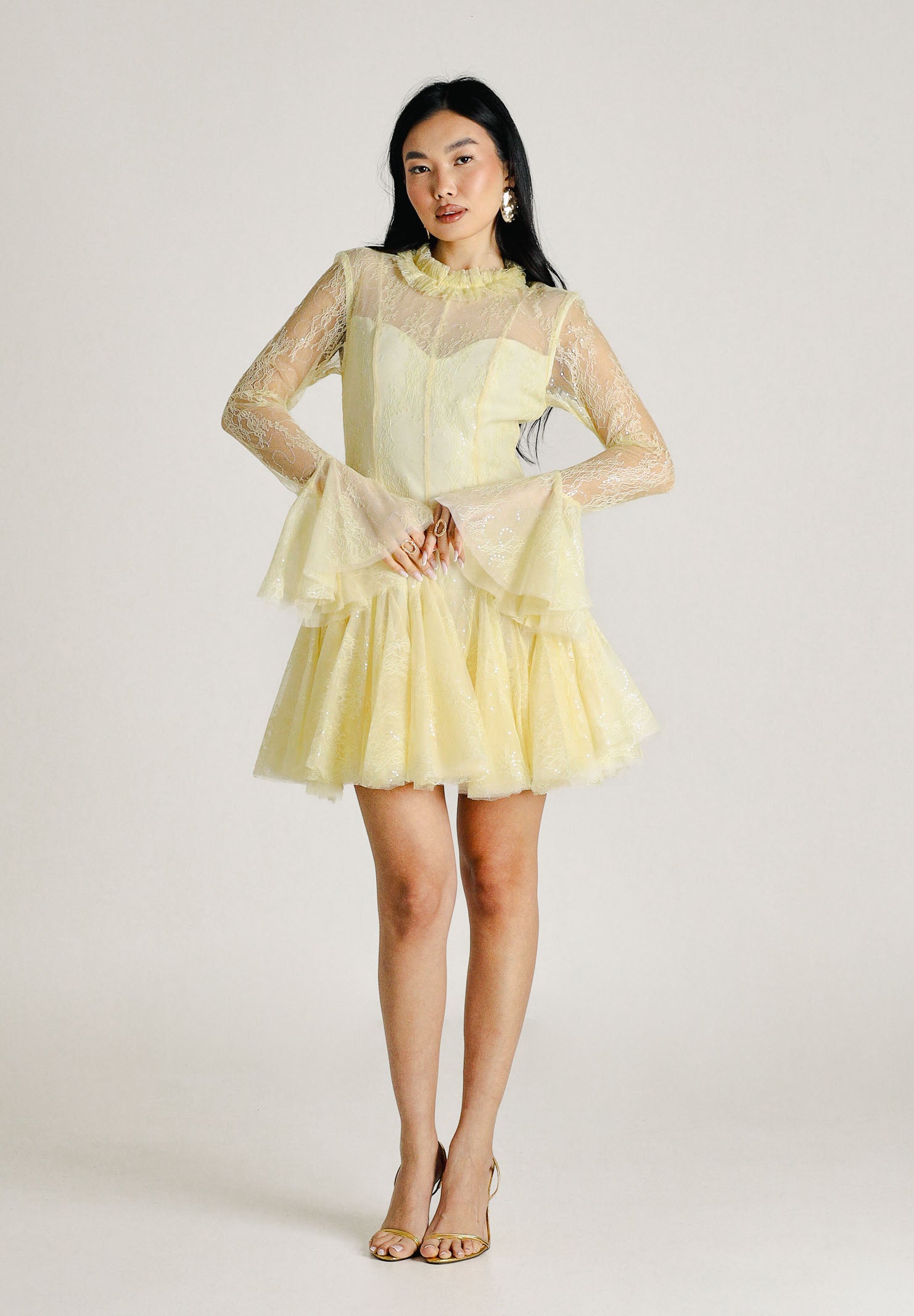 ODI ODI Abito corto giallo da donna in pizzo e tulle BACOLI110S6 D9 ODI ODI 