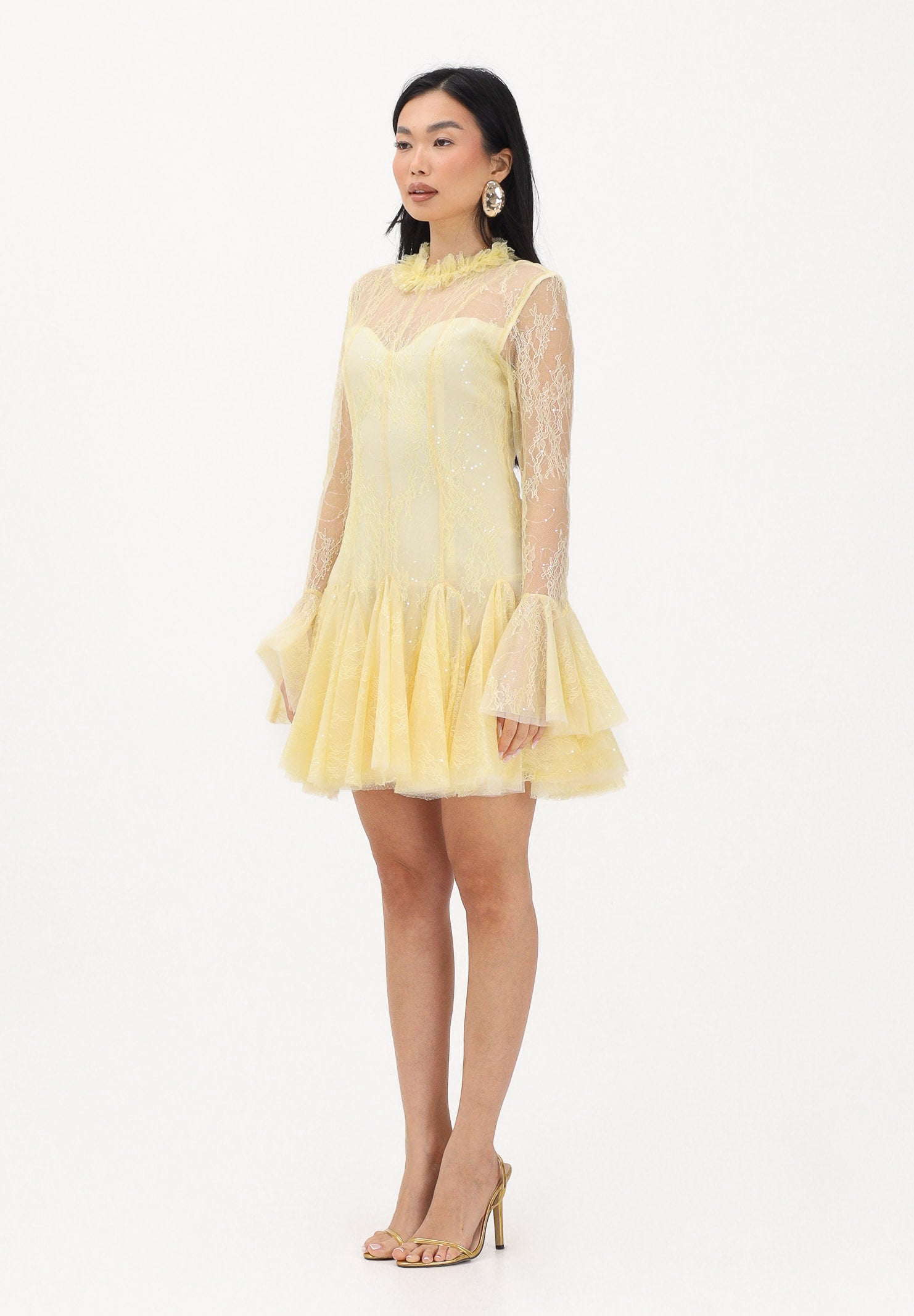 ODI ODI Abito corto giallo da donna in pizzo e tulle BACOLI110S6 D9 ODI ODI 