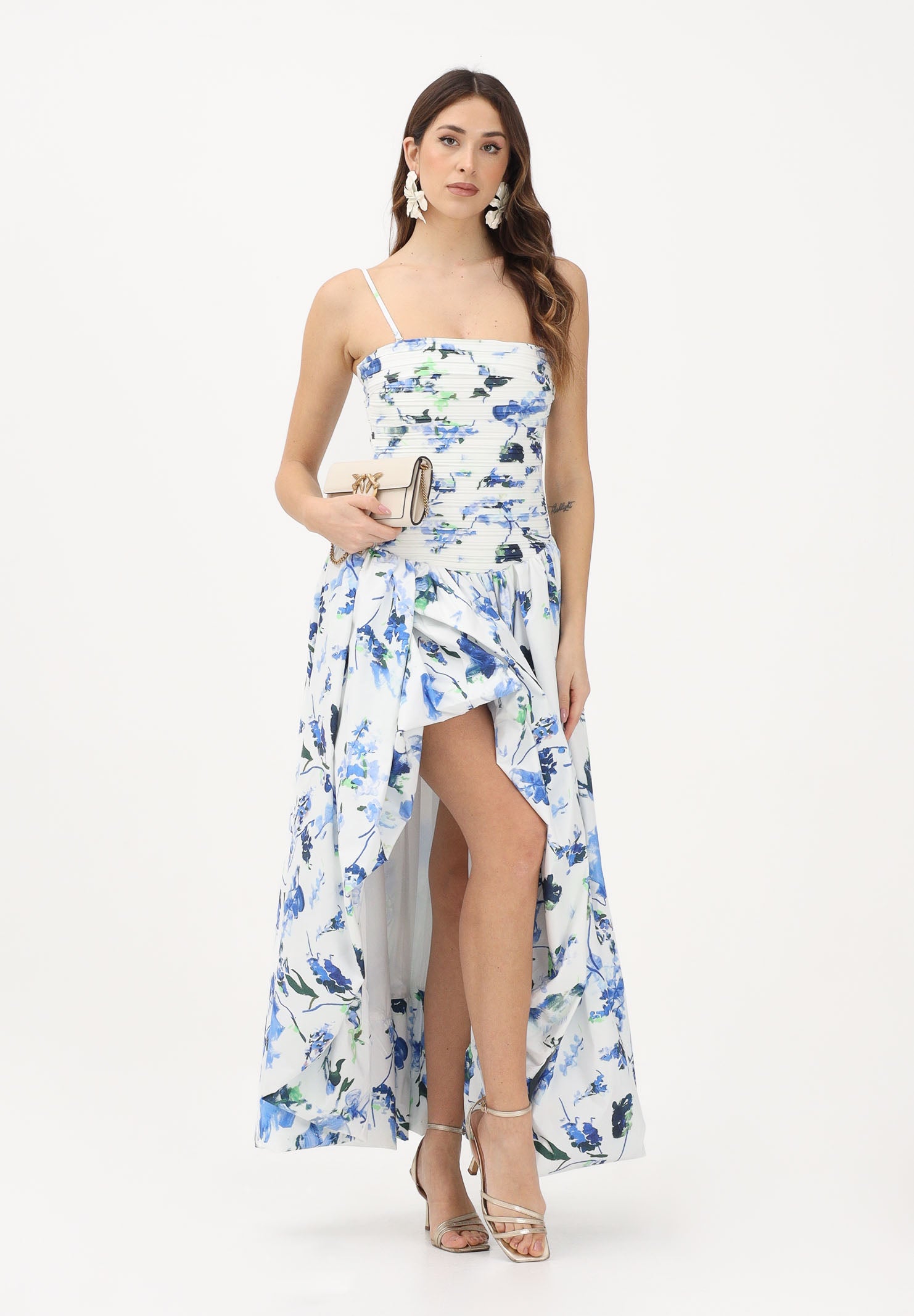 ODI ODI Abito lungo bianco da donna con stampa floreale nei toni del blu BOSALUNGO110S6 0G ODI ODI 