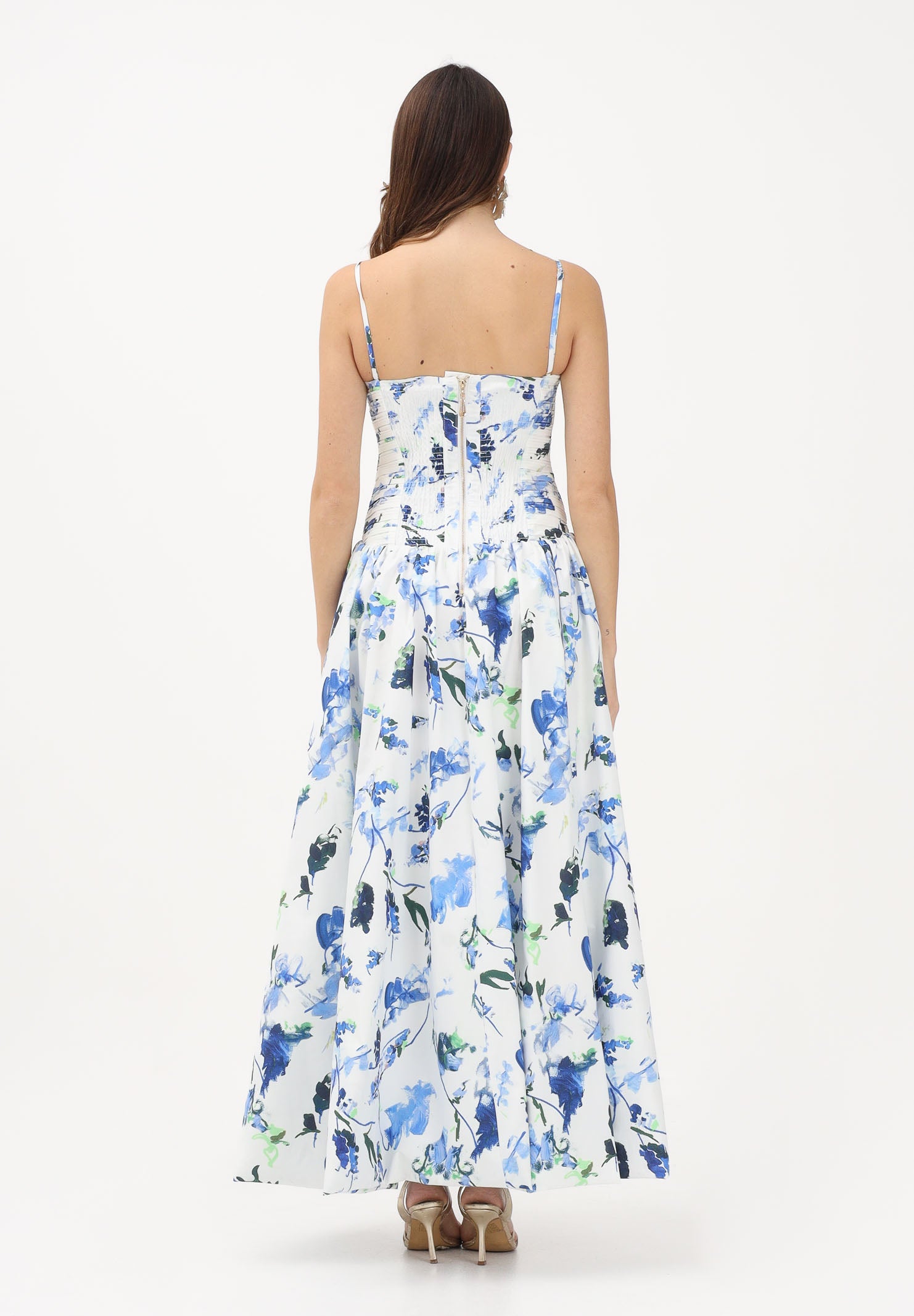 ODI ODI Abito lungo bianco da donna con stampa floreale nei toni del blu BOSALUNGO110S6 0G ODI ODI 