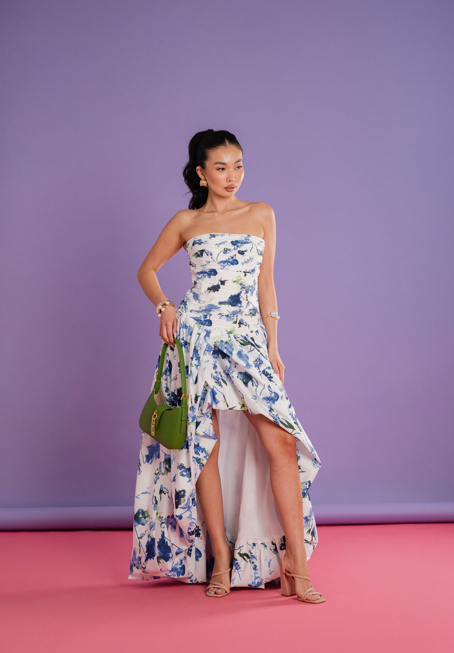 ODI ODI Abito lungo bianco da donna con stampa floreale nei toni del blu BOSALUNGO110S6 0G ODI ODI 