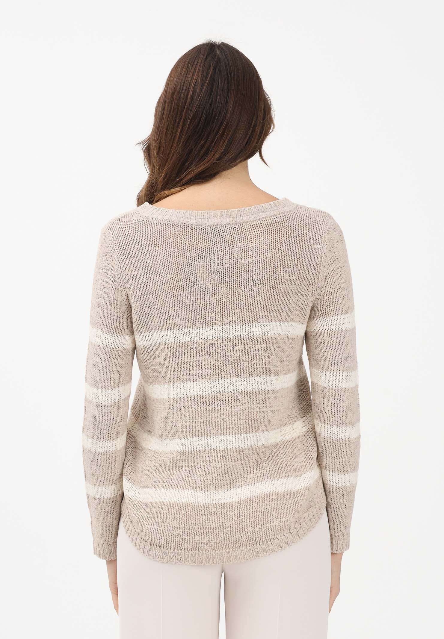 ONLY Maglioncino girocollo beige da donna con motivo a righe panna 15113356 SITA ONLY 