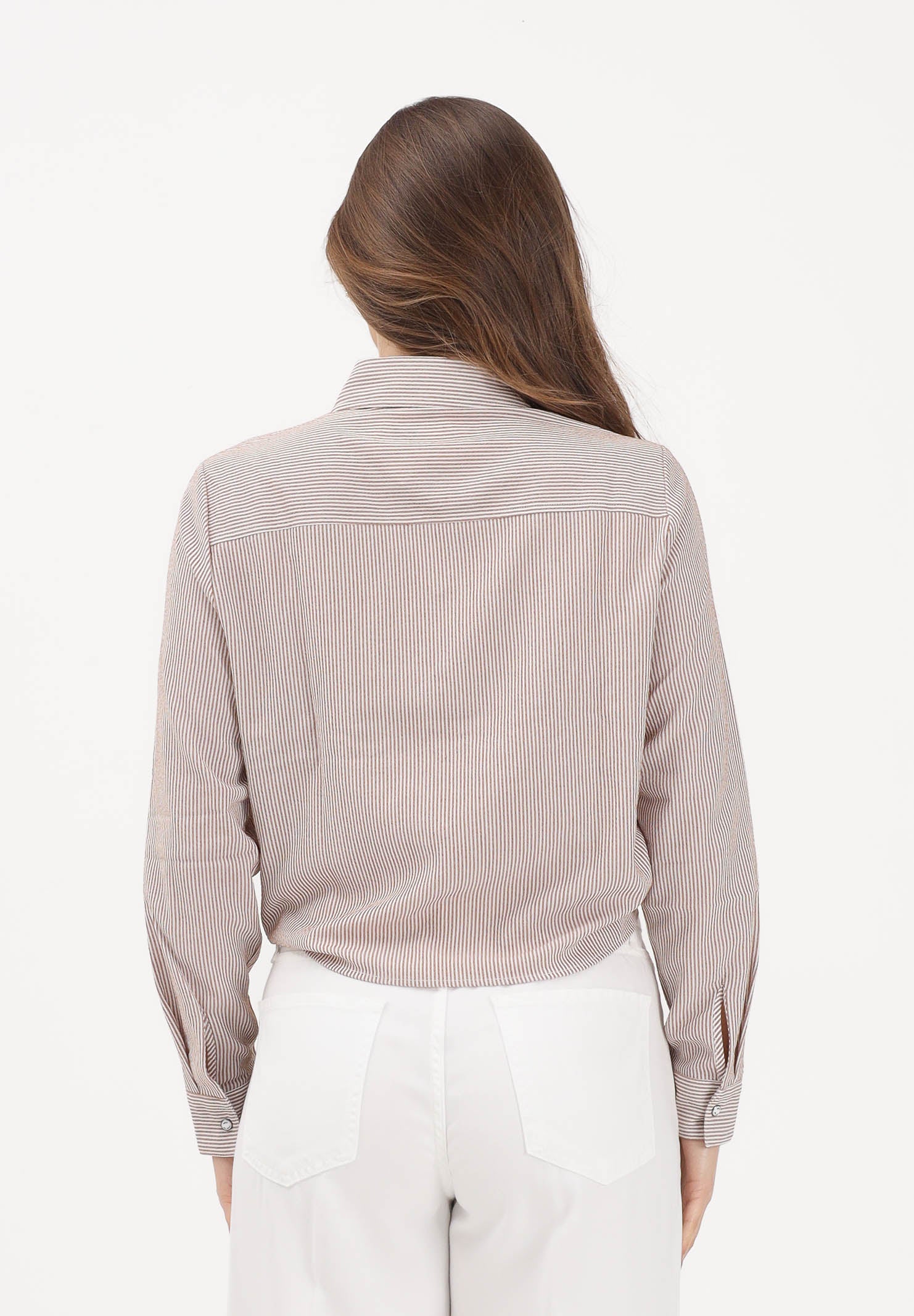 ONLY Camicia a manica lunga marrone da donna con sottili righe e taschino 15195910 TOCO ONLY 
