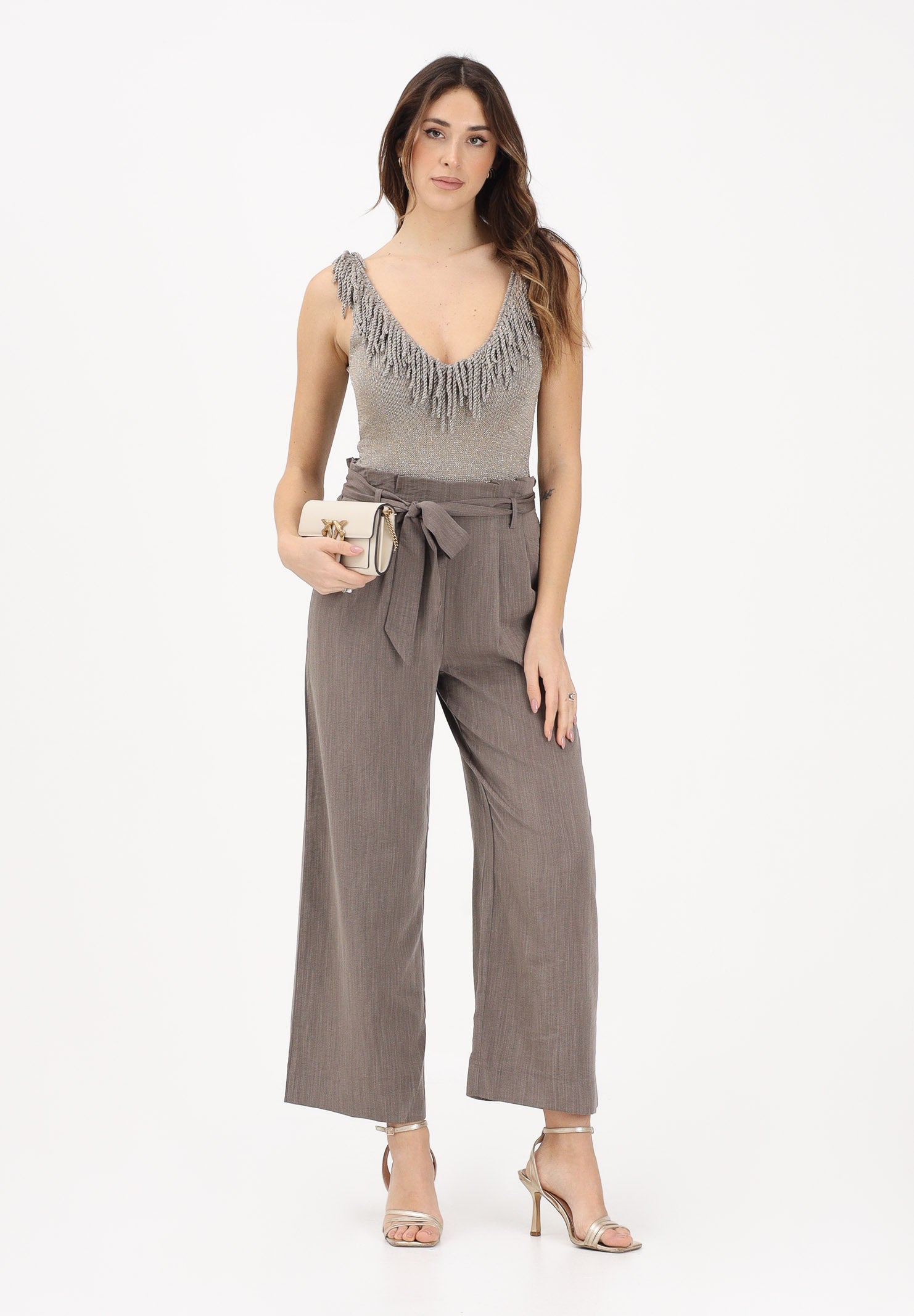 ONLY Pantalone elegante fango da donna con girovita a caramella 15269628 FAME ONLY 