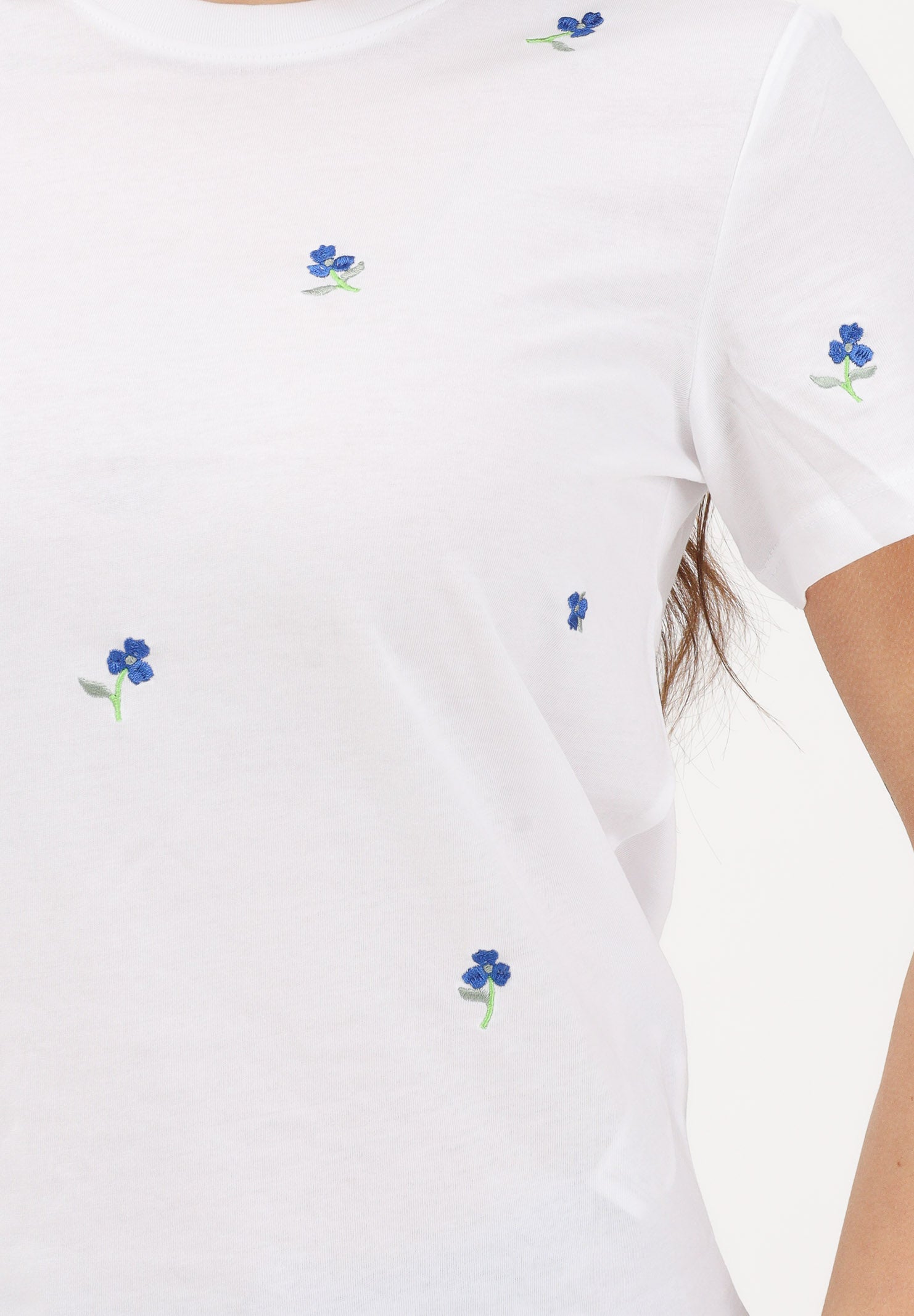 ONLY T-shirt a manica corta bianca da donna con ricamo fiori 15288473 BRWITR ONLY 