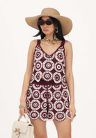 ONLY Top bordeaux e panna da donna in tessuto lavorato tipo crochet 15289731 GRWI ONLY 
