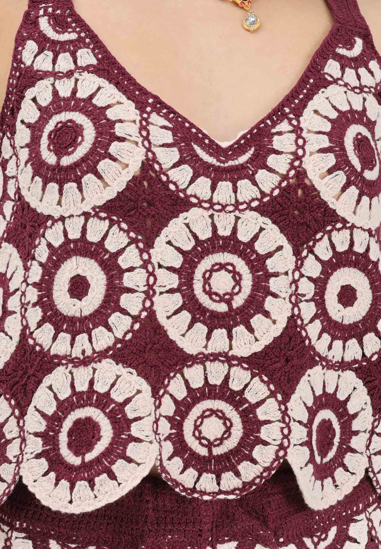 ONLY Top bordeaux e panna da donna in tessuto lavorato tipo crochet 15289731 GRWI ONLY 