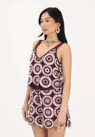 ONLY Top bordeaux e panna da donna in tessuto lavorato tipo crochet 15289731 GRWI ONLY 