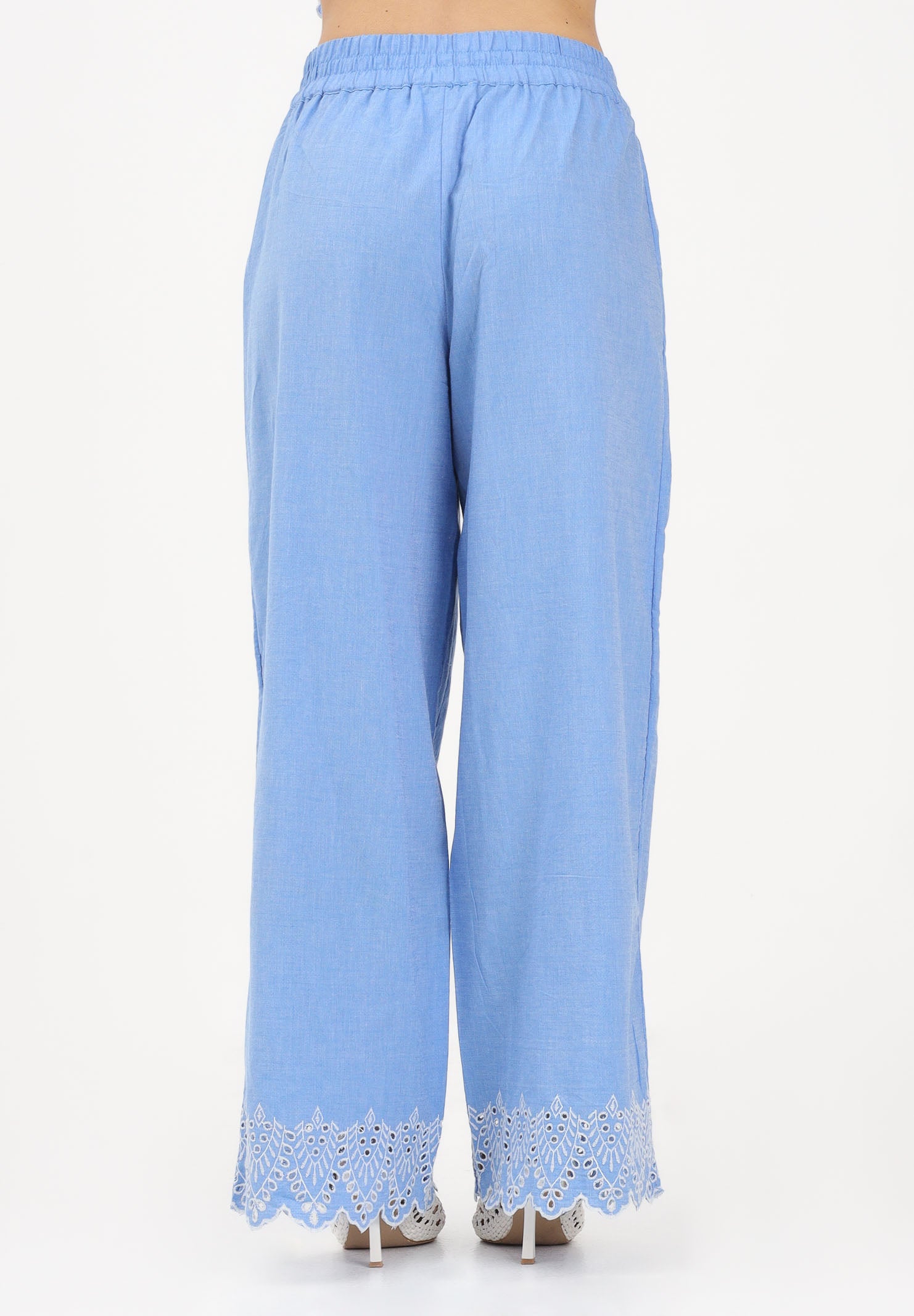 ONLY Pantalone celeste da donna con fondo ricamato 15343184 BLBO ONLY 