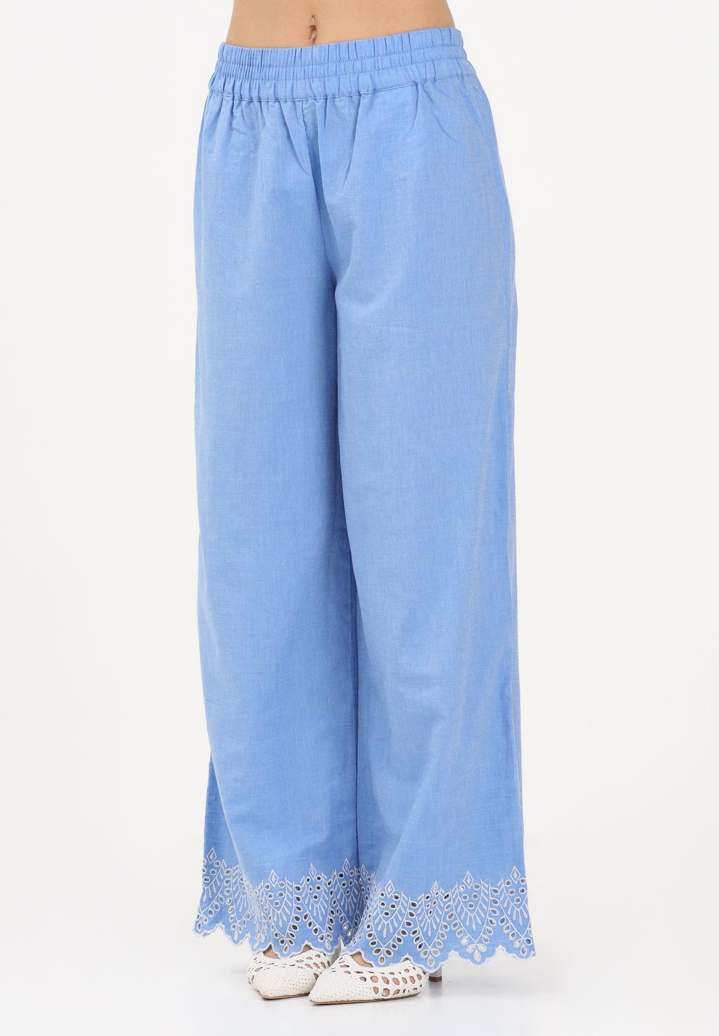 ONLY Pantalone celeste da donna con fondo ricamato 15343184 BLBO ONLY 