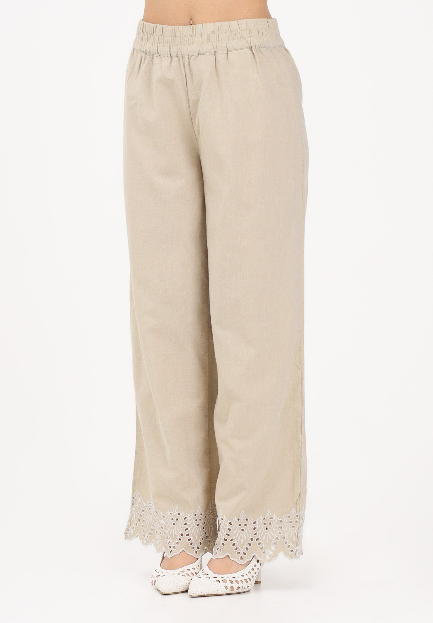 ONLY Pantalone beige da donna con fondo ricamato 15343184 OLGR ONLY 