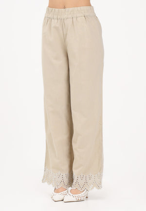 ONLY Pantalone beige da donna con fondo ricamato 15343184 OLGR ONLY 