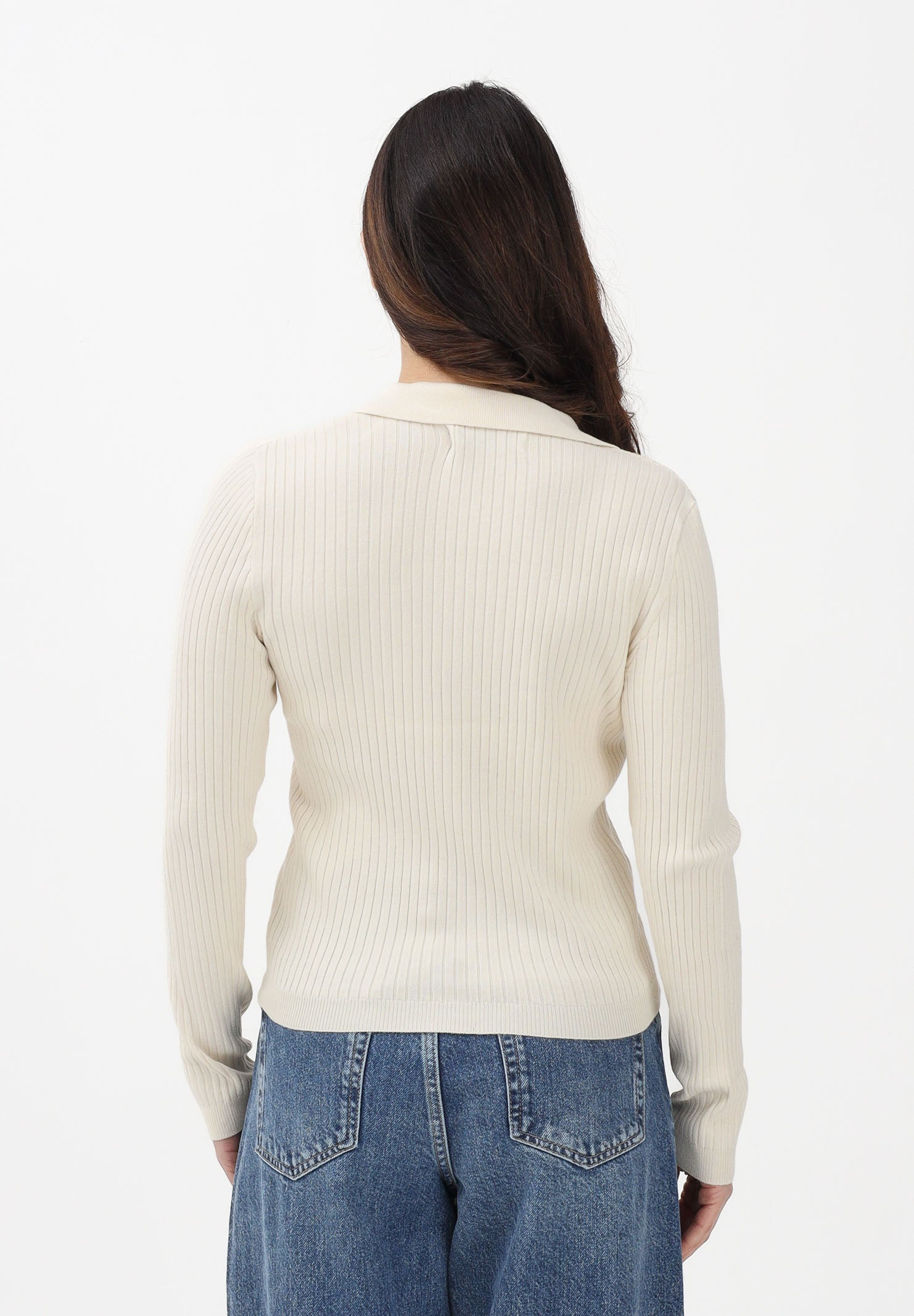ONLY Maglioncino in tessuto a coste panna da donna stile polo 15344841 BI ONLY 