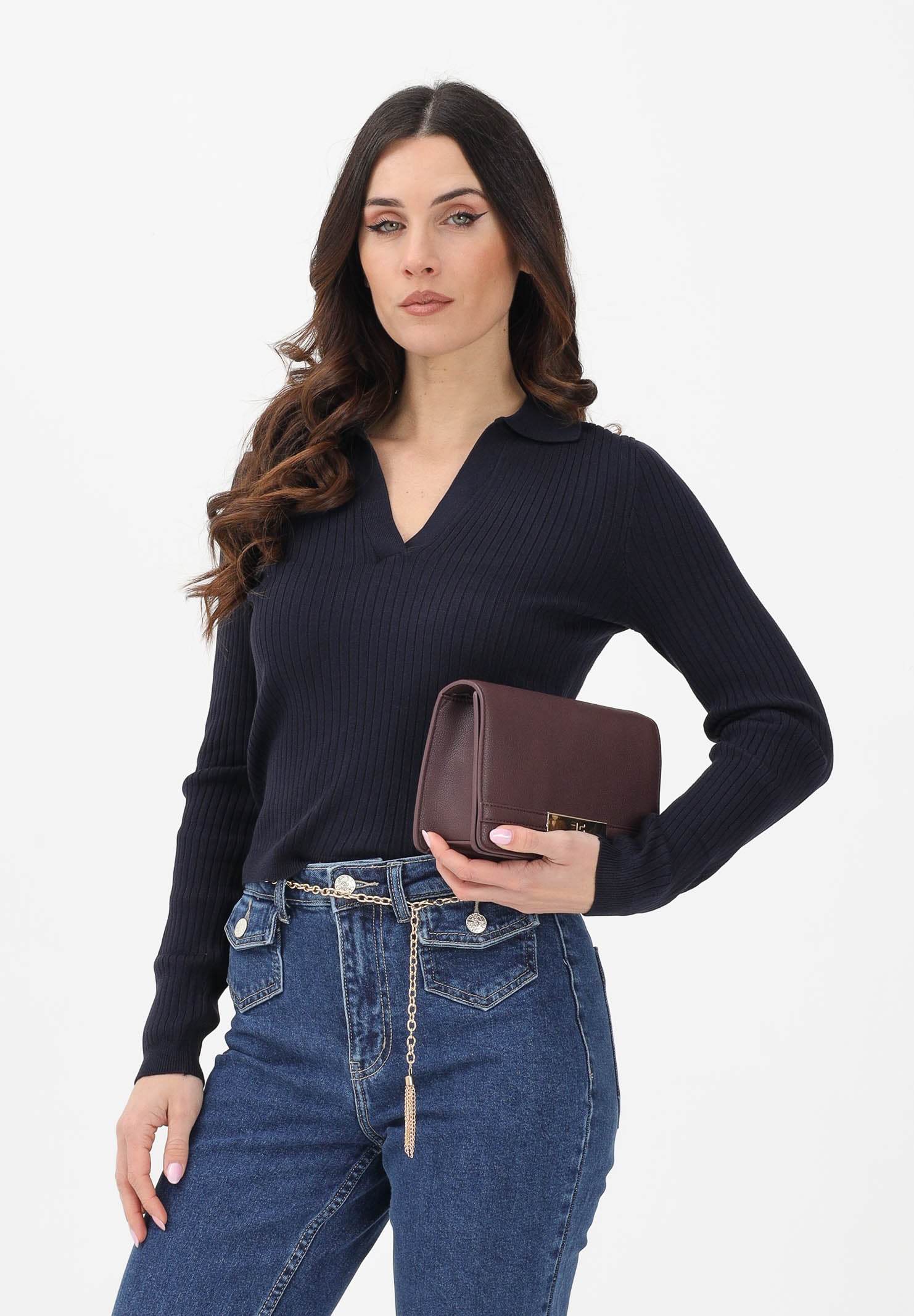 ONLY Maglioncino in tessuto a coste blu da donna stile polo 15344841 NISK ONLY 