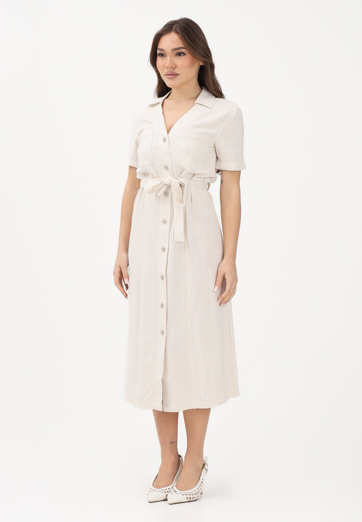 ONLY Abito midi beige da donna con cintura 15347210 MO ONLY 