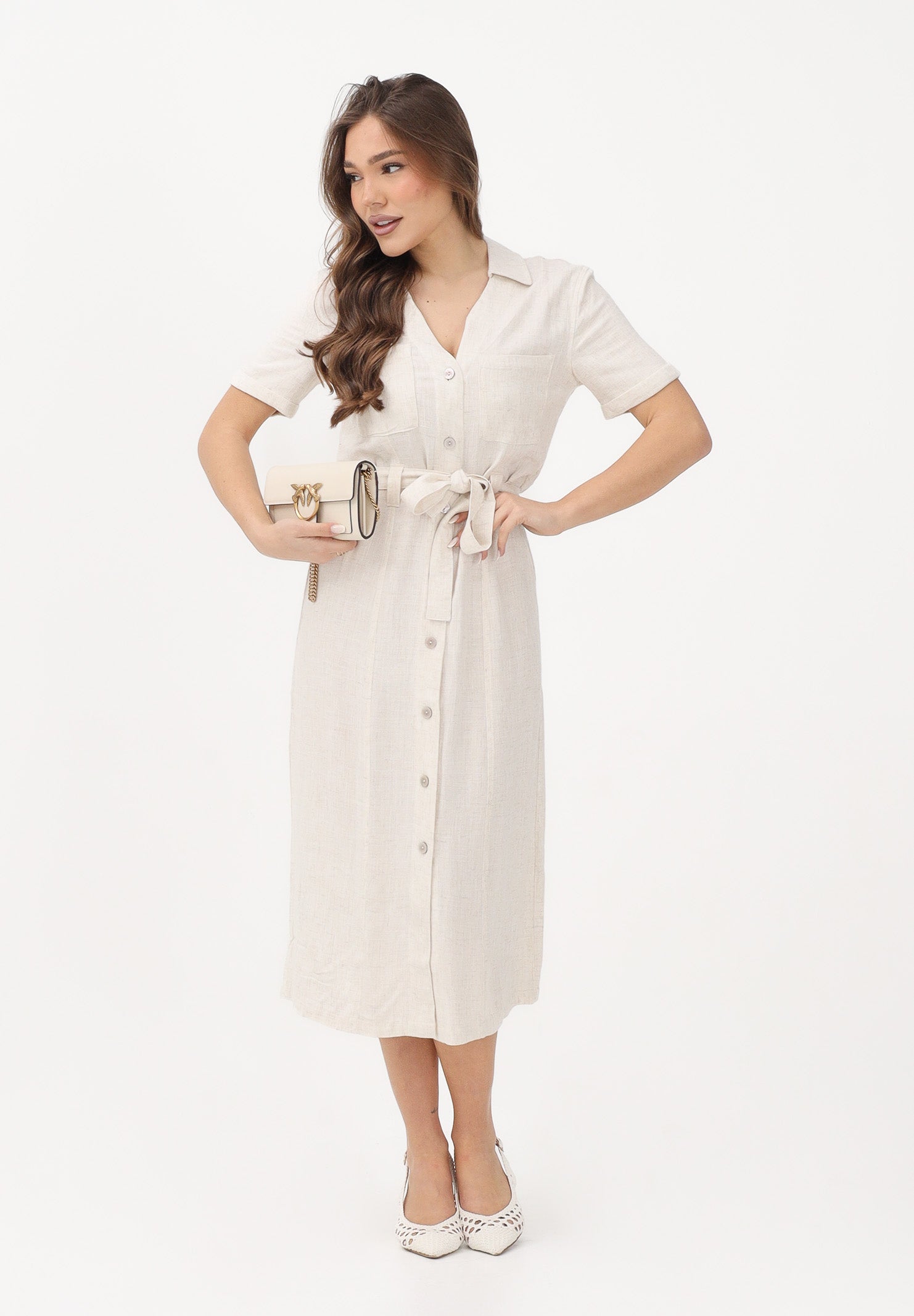 ONLY Abito midi beige da donna con cintura 15347210 MO ONLY 