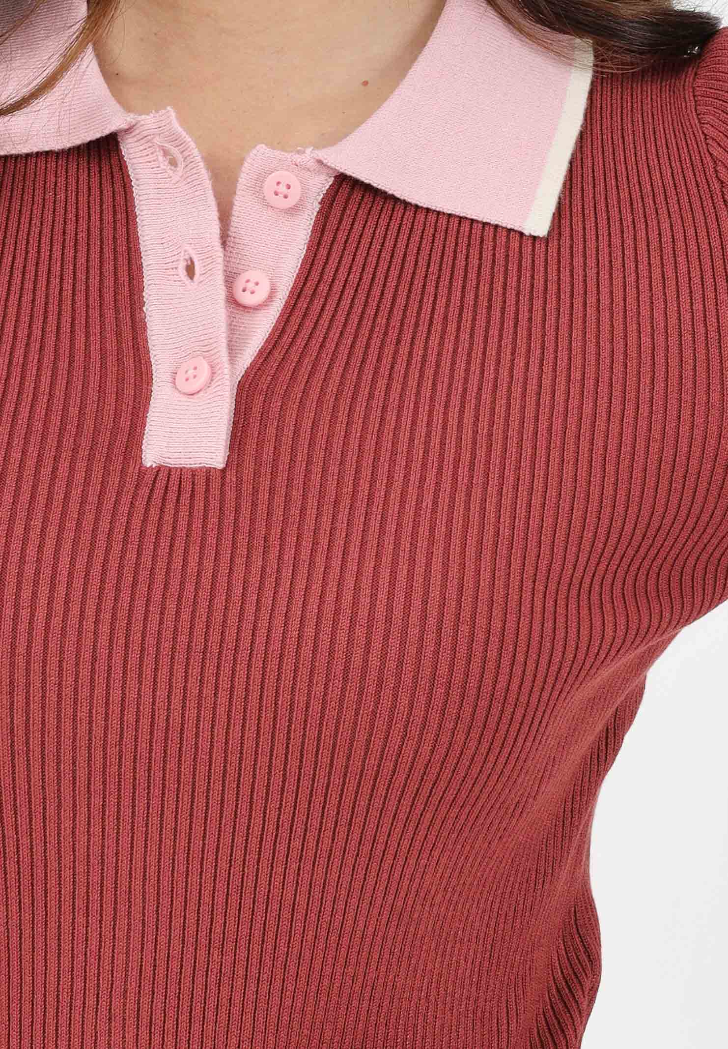 ONLY Polo in maglia a maniche corte mattone da donna con colletto a contrasto 15363165 Re ONLY 