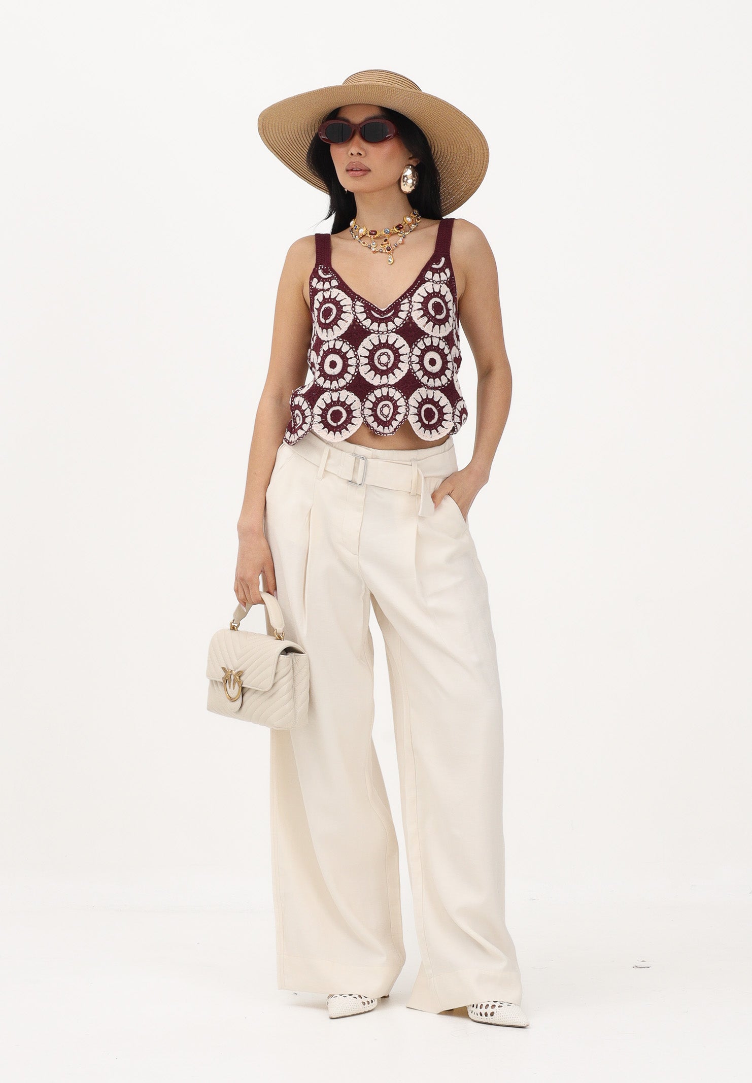 ONLY Pantalone panna da donna con cintura 15367390 CLDA ONLY 