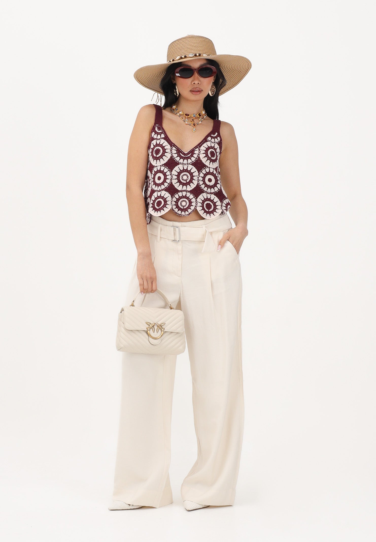 ONLY Pantalone panna da donna con cintura 15367390 CLDA ONLY 