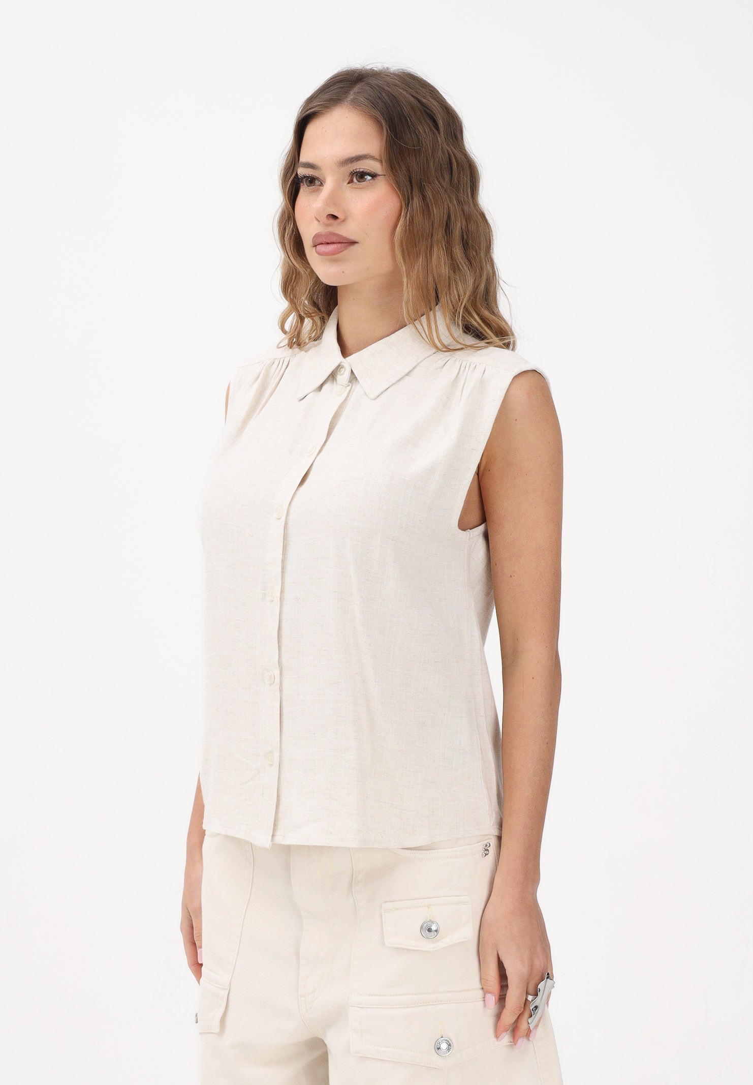 ONLY Camicia smanicata beige da donna 15367416 MO ONLY 