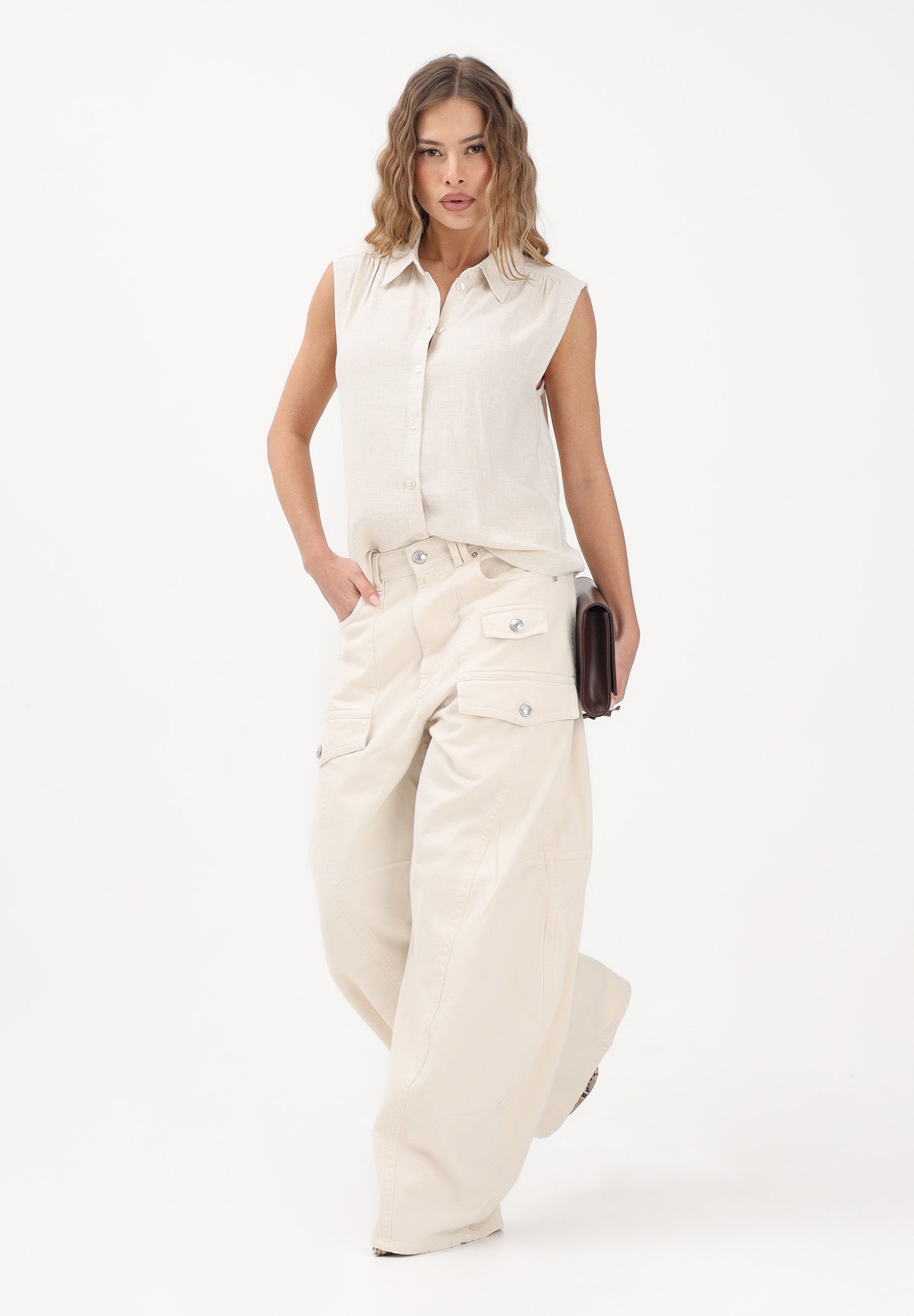 ONLY Camicia smanicata beige da donna 15367416 MO ONLY 